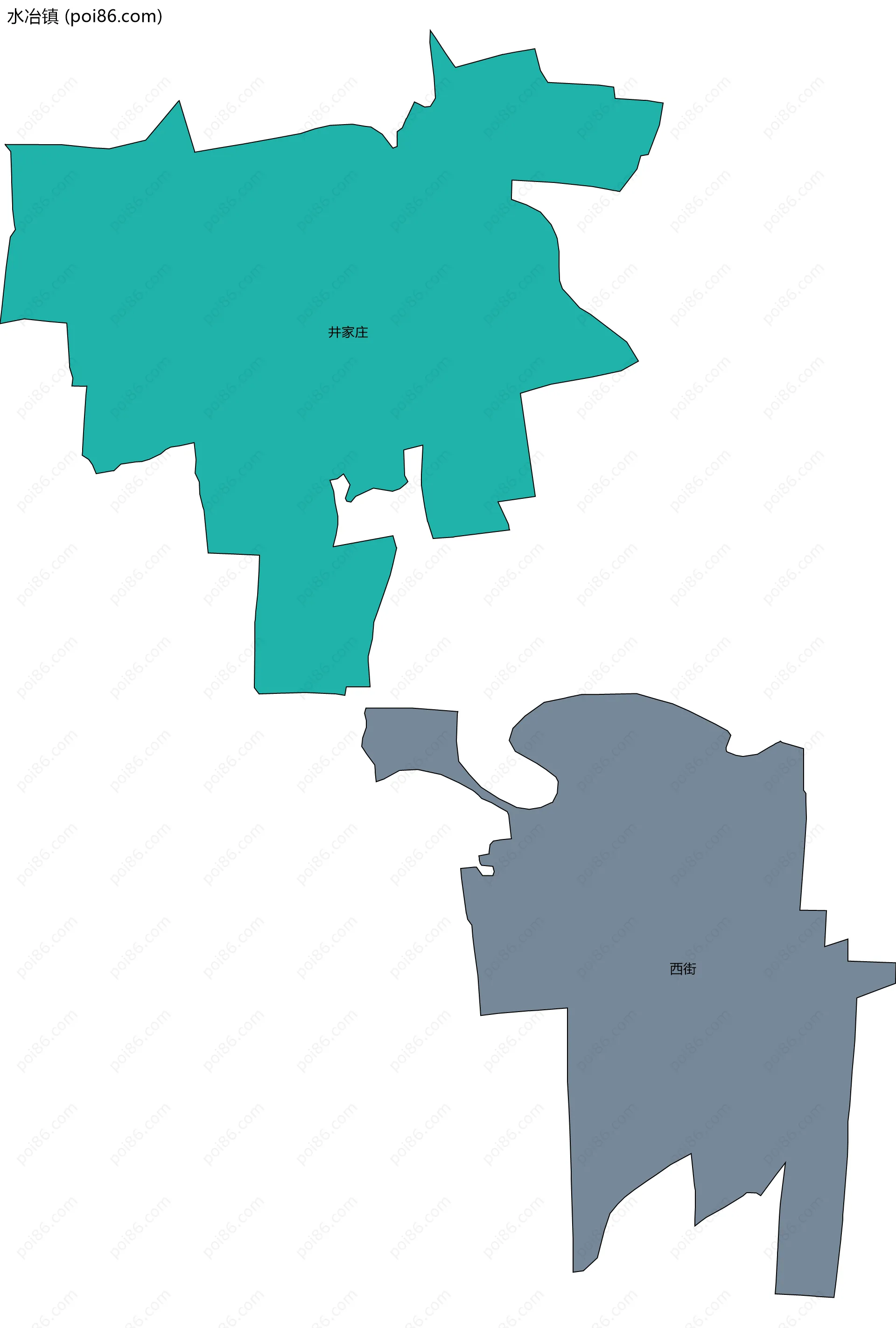 水冶镇边界地图(五级行政区划)