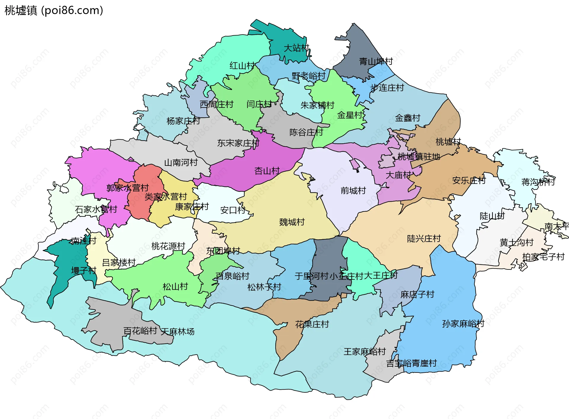 桃墟镇边界地图(五级行政区划)