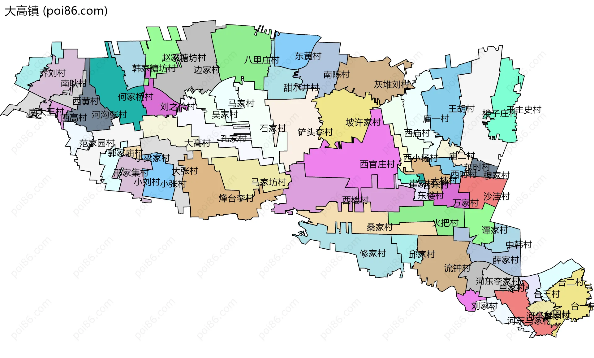 大高镇边界地图(五级行政区划)