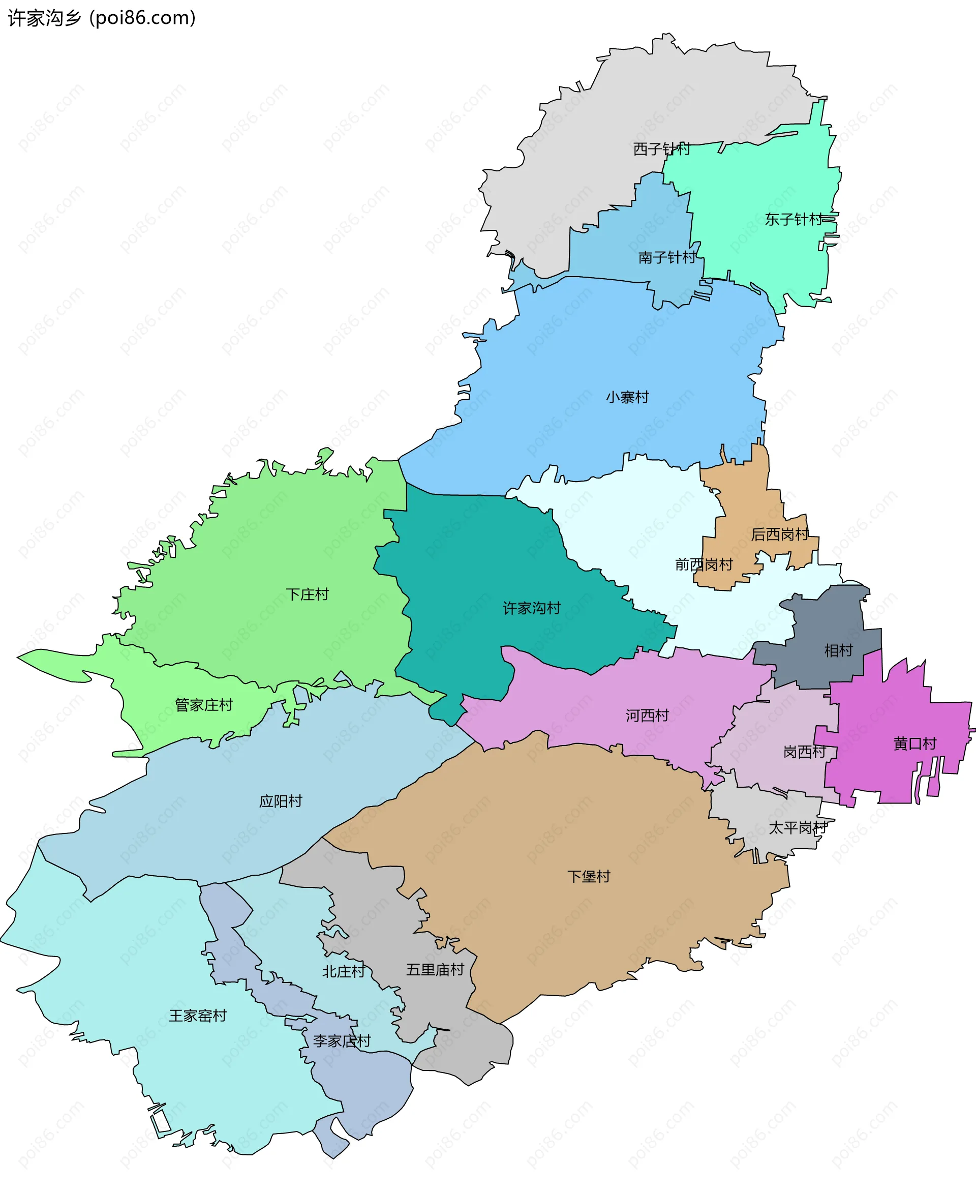 许家沟乡边界地图(五级行政区划)