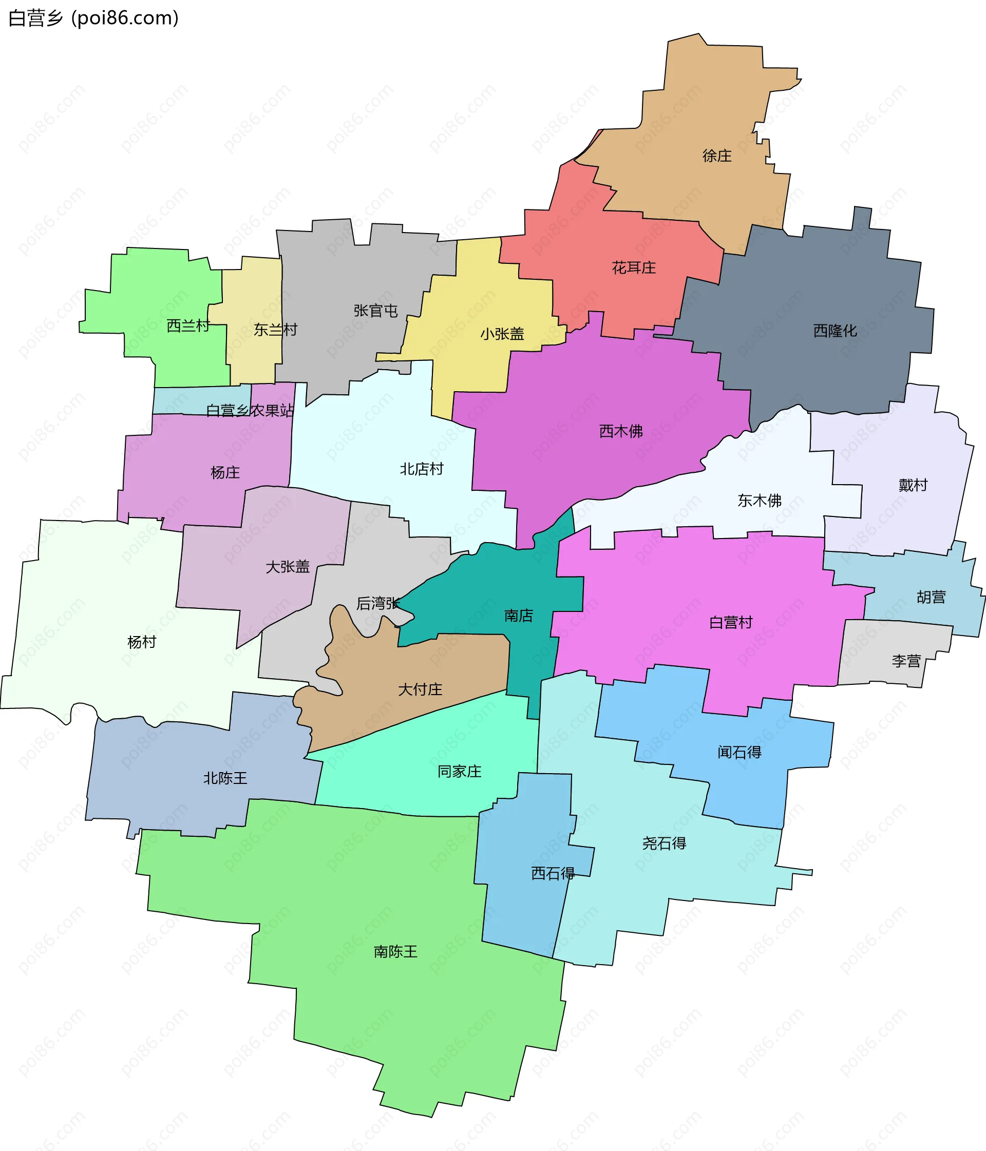 白营乡边界地图(五级行政区划)