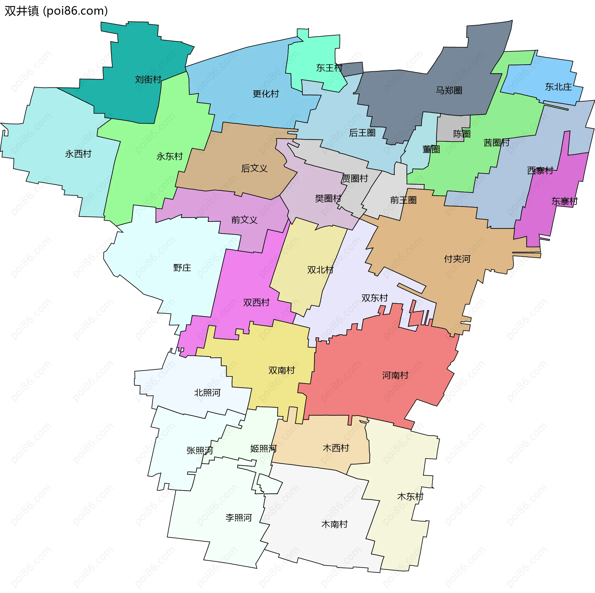 双井镇边界地图(五级行政区划)