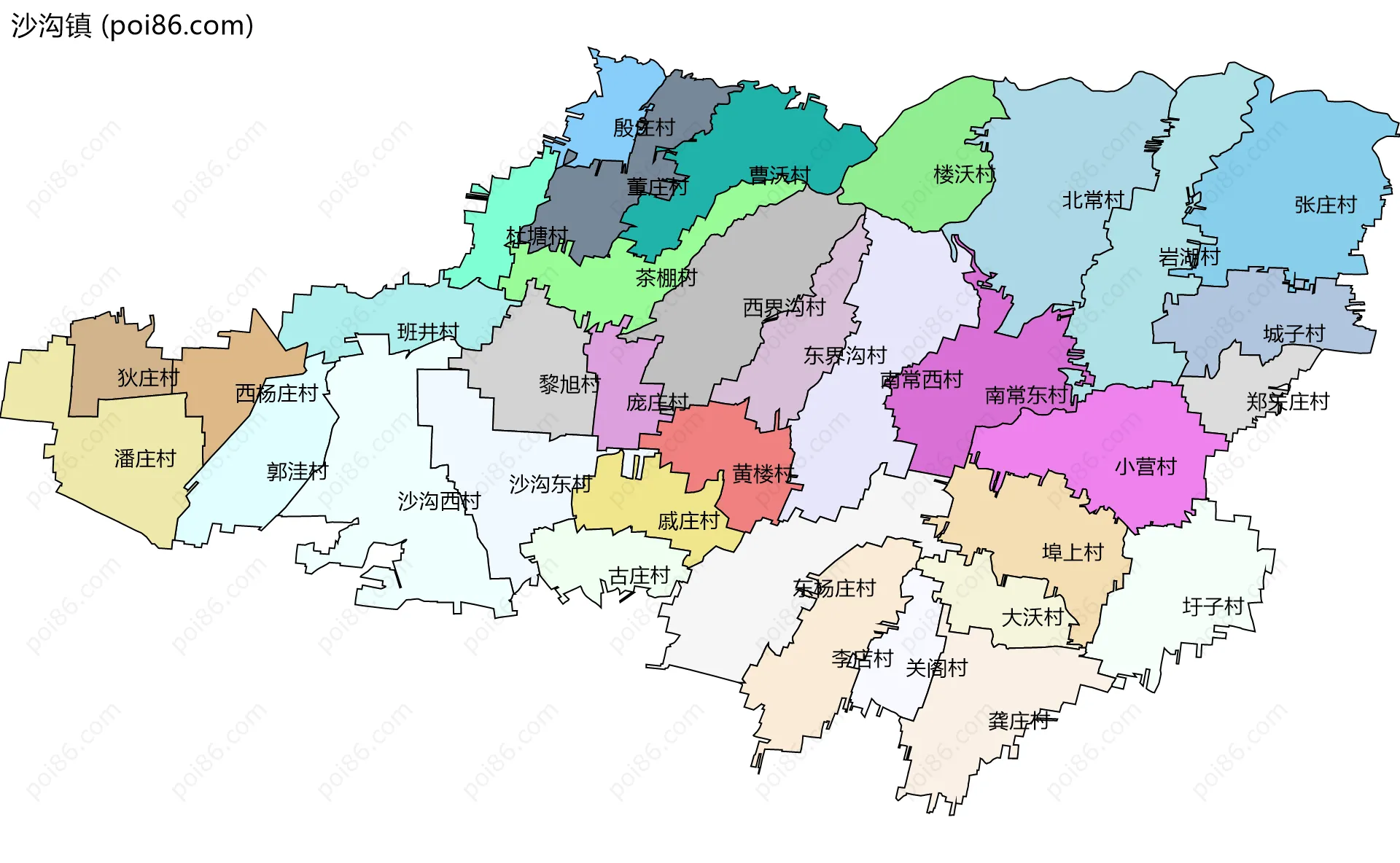 沙沟镇边界地图(五级行政区划)