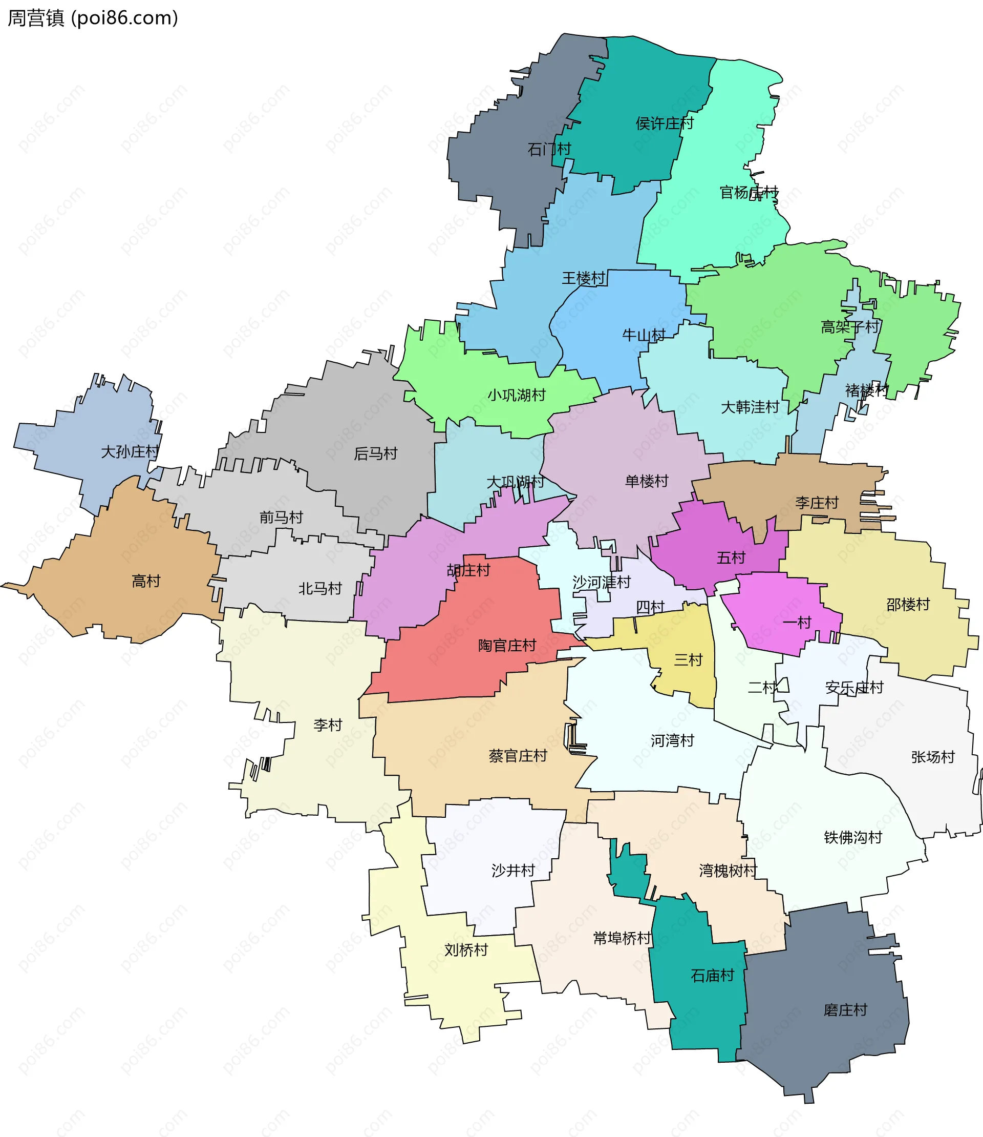 周营镇边界地图(五级行政区划)