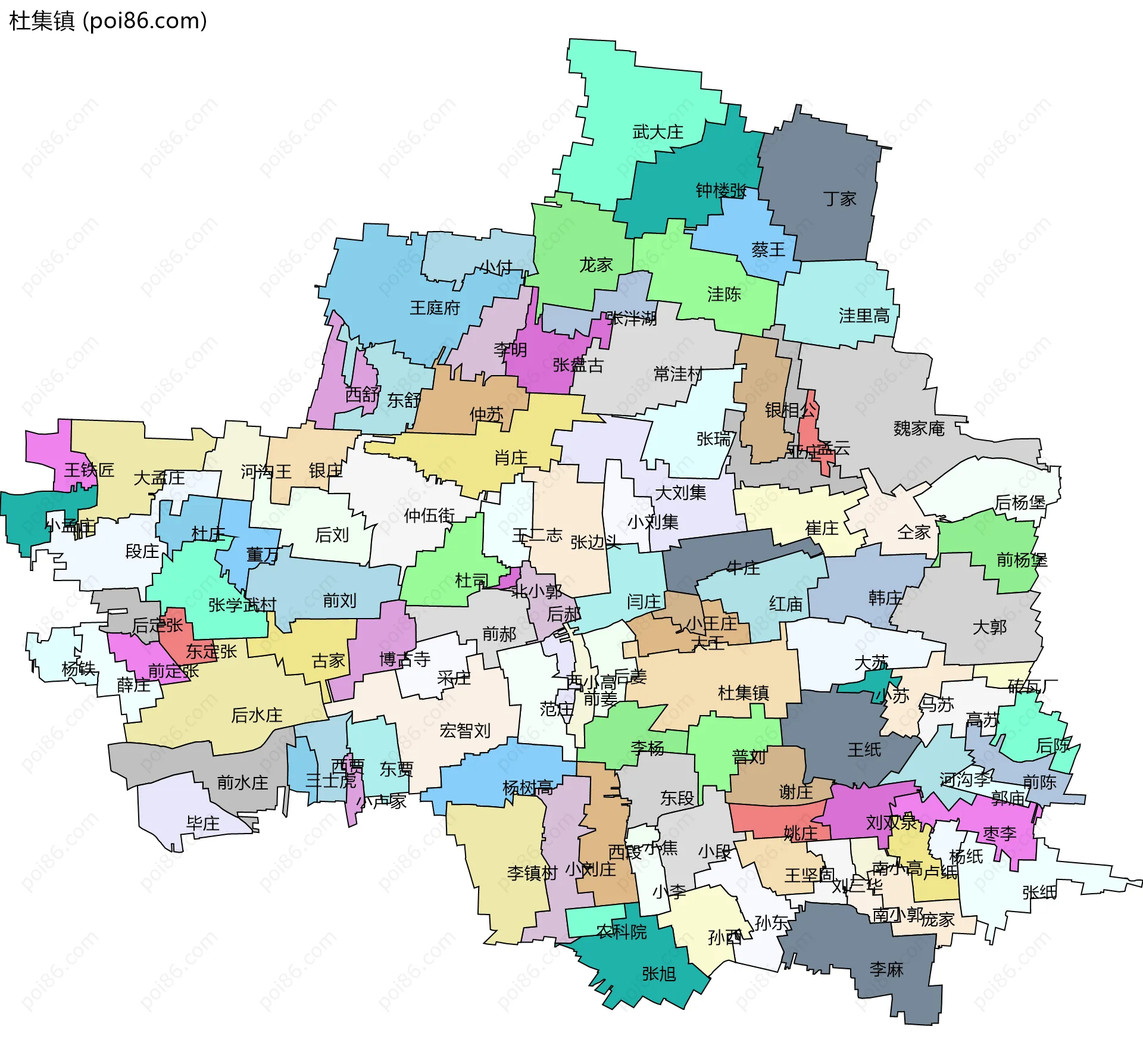 杜集镇边界地图(五级行政区划)