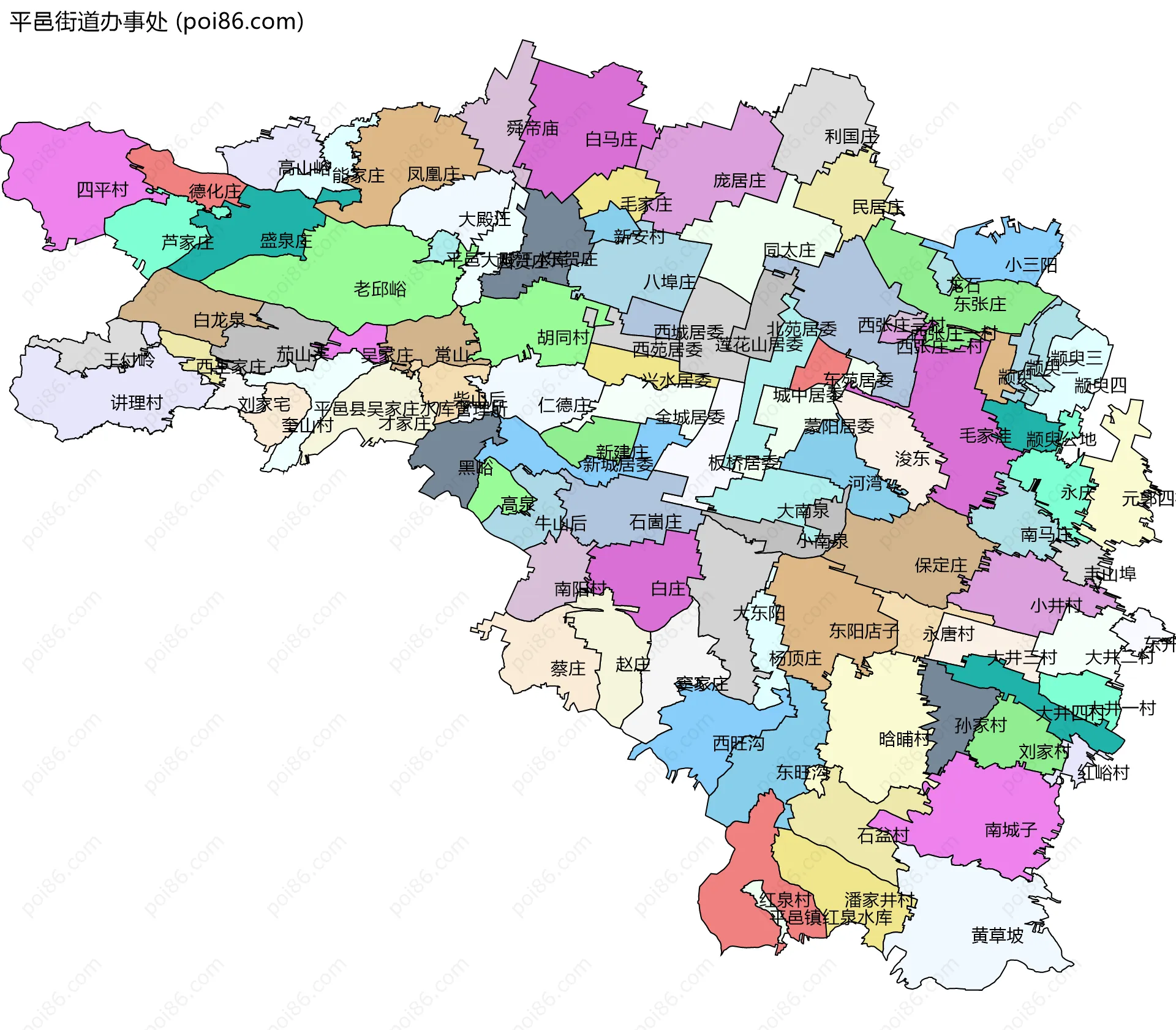 平邑街道办事处边界地图(五级行政区划)
