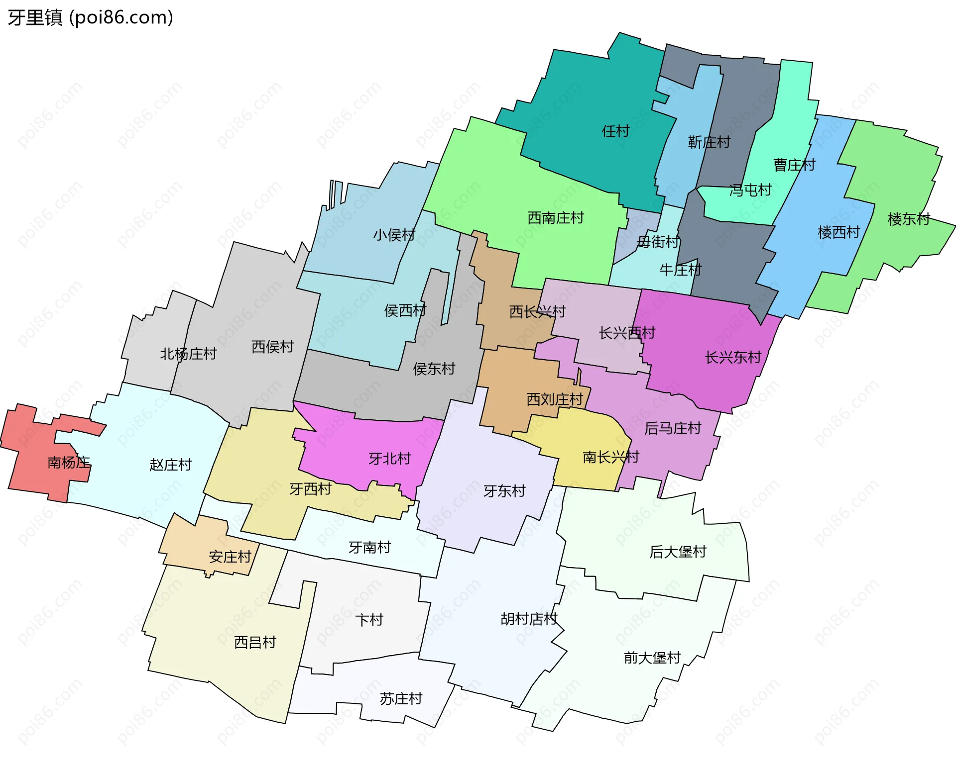 牙里镇边界地图(五级行政区划)
