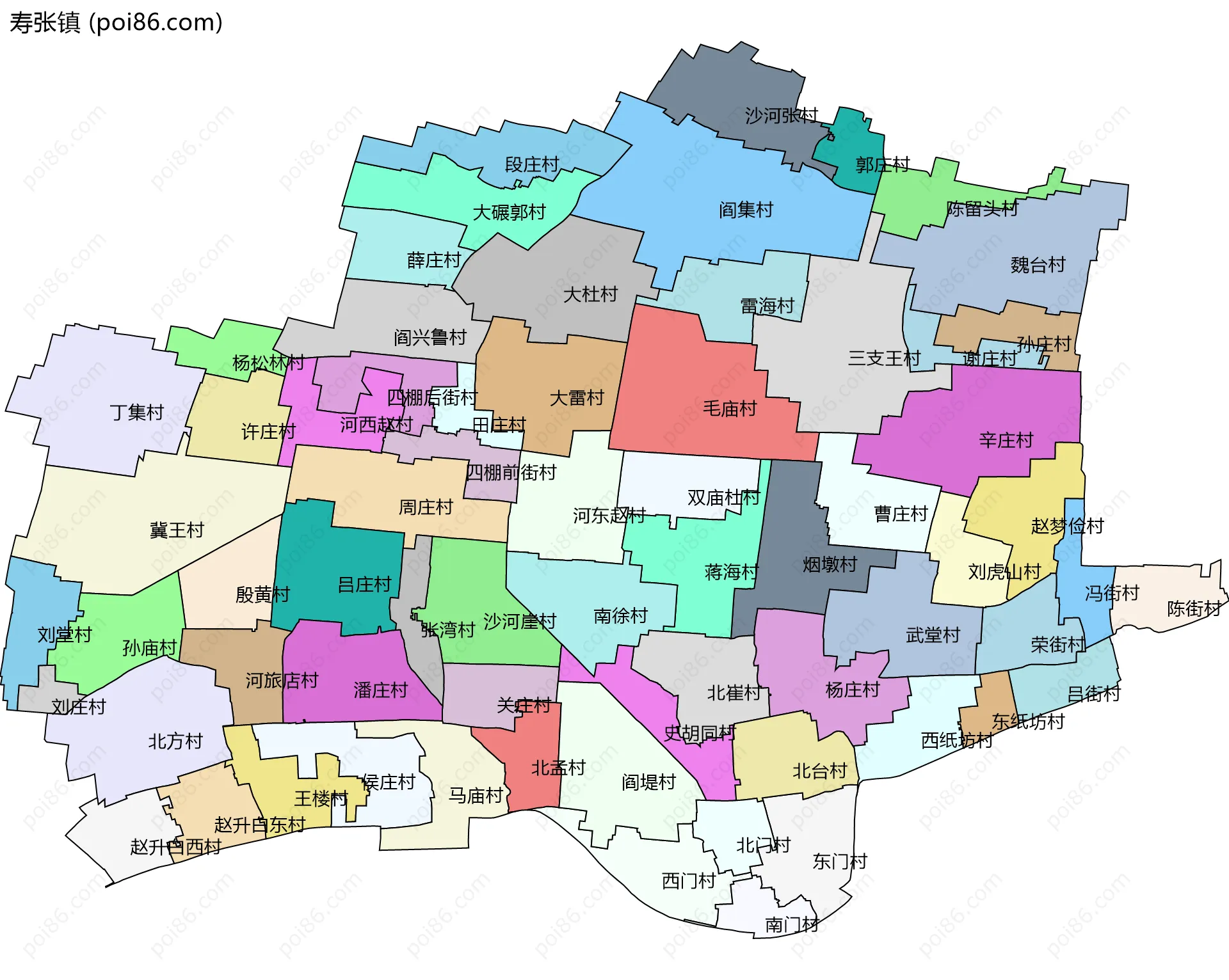 寿张镇边界地图(五级行政区划)