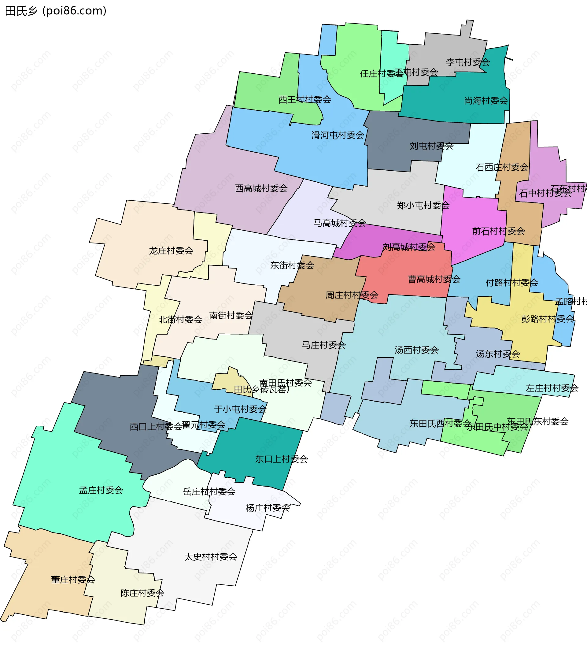 田氏乡边界地图(五级行政区划)