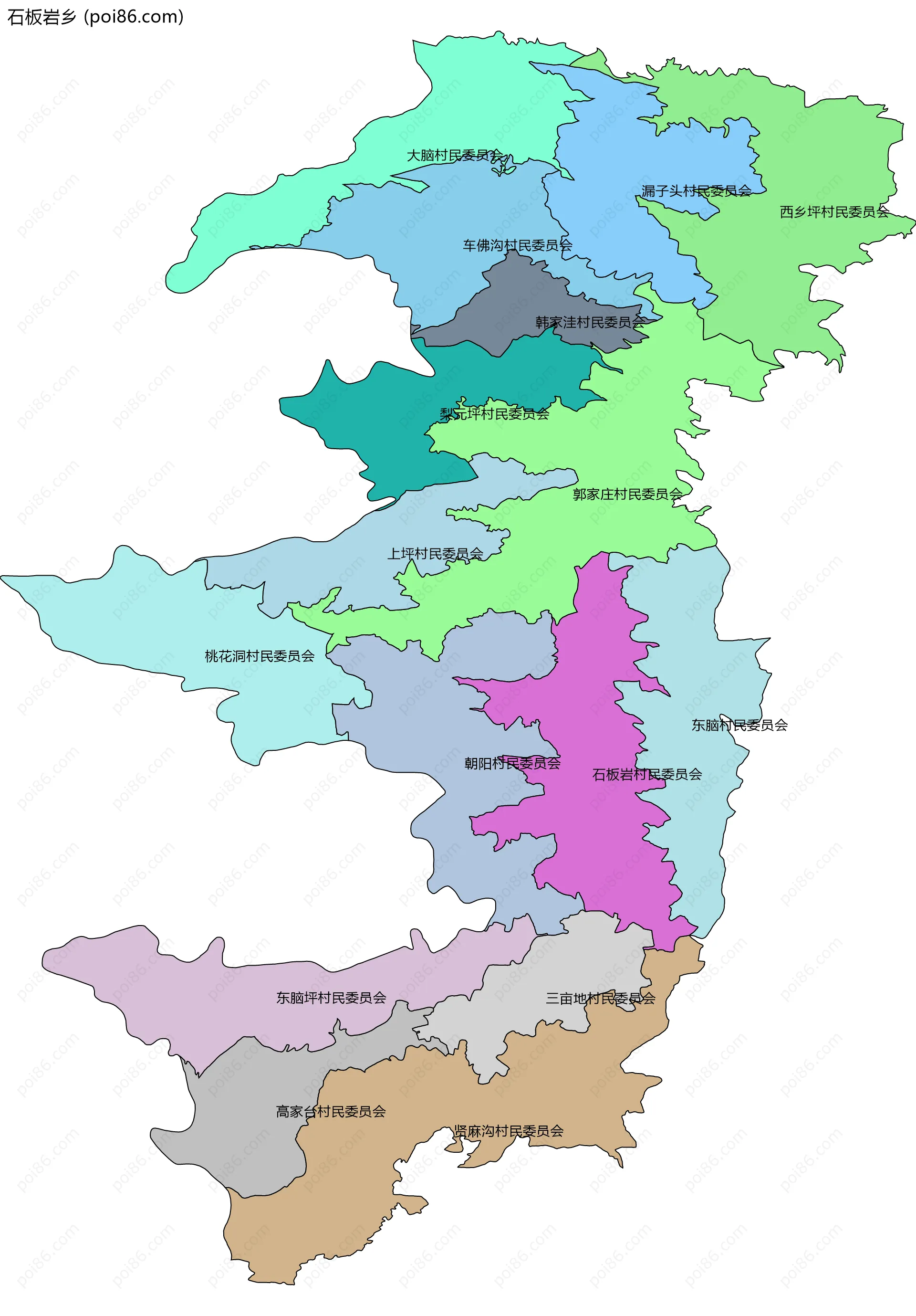 石板岩乡边界地图(五级行政区划)