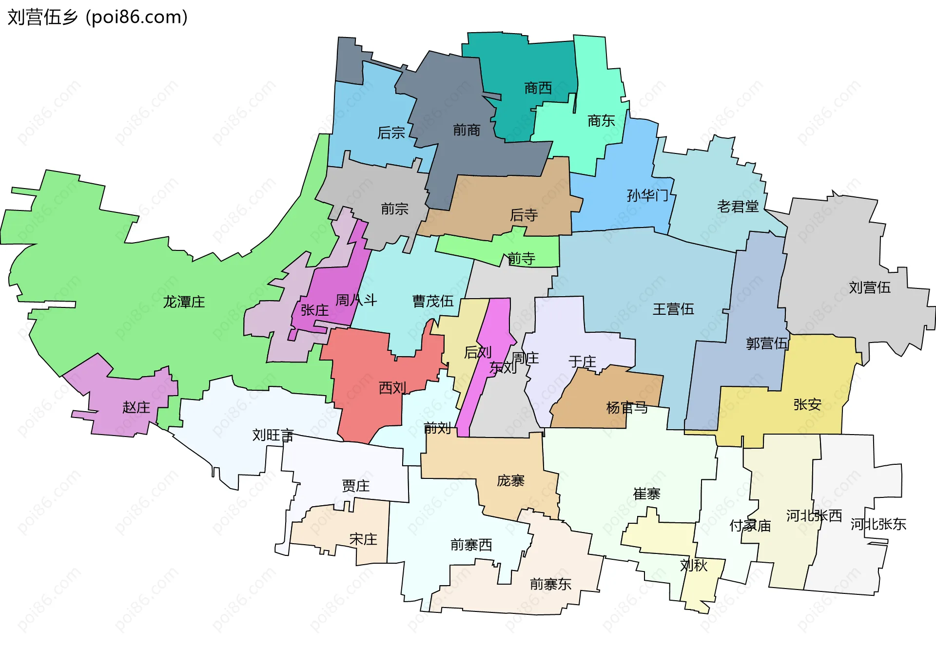 刘营伍乡边界地图(五级行政区划)