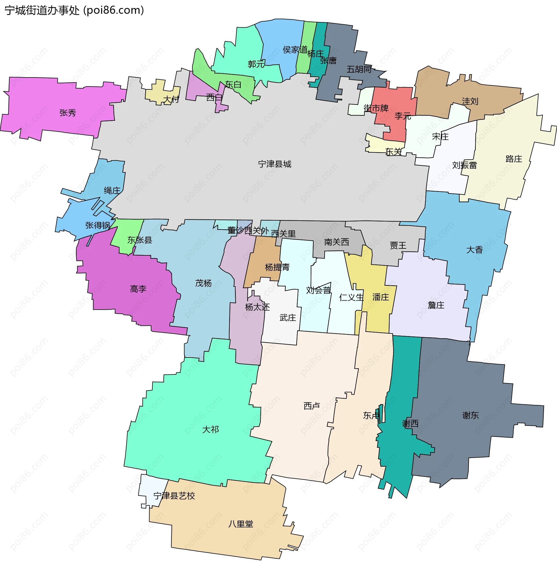宁城街道办事处边界地图(五级行政区划)