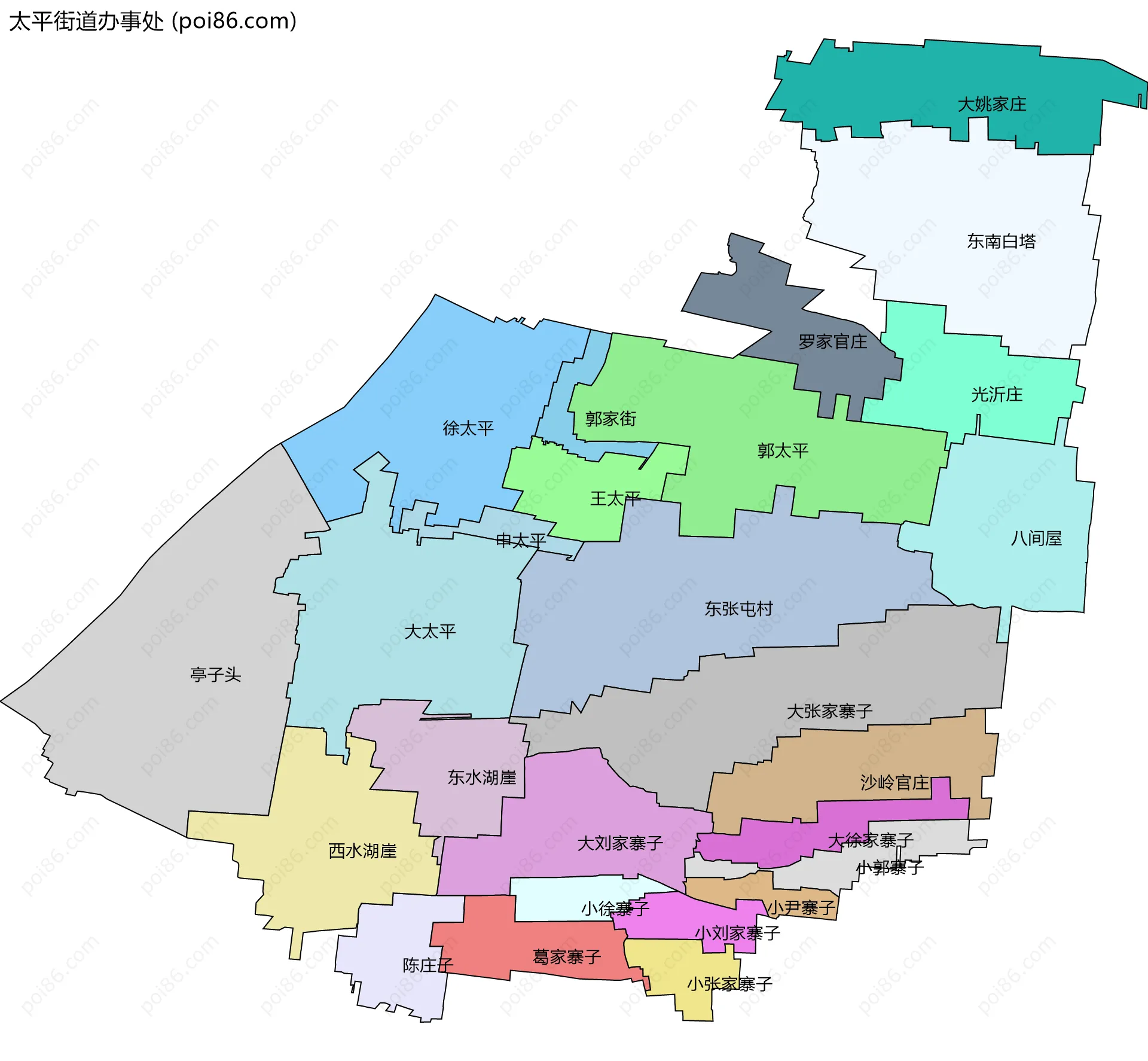 太平街道办事处边界地图(五级行政区划)