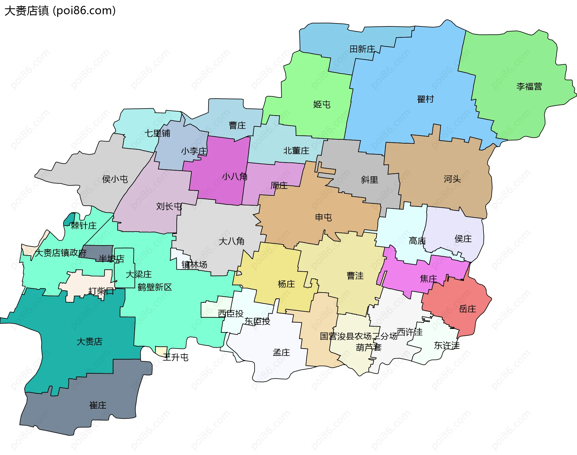 大赉店镇边界地图(五级行政区划)