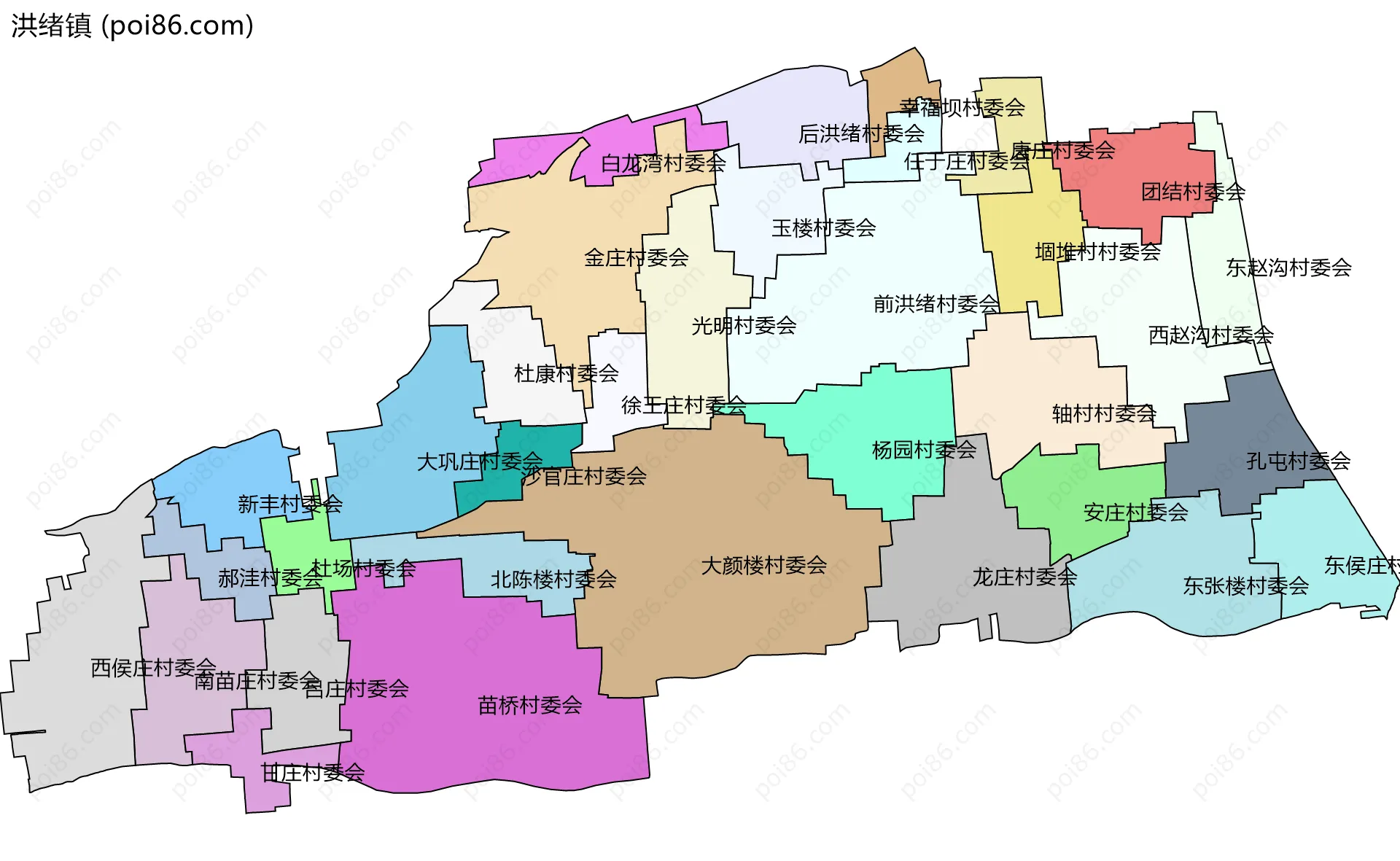 洪绪镇边界地图(五级行政区划)