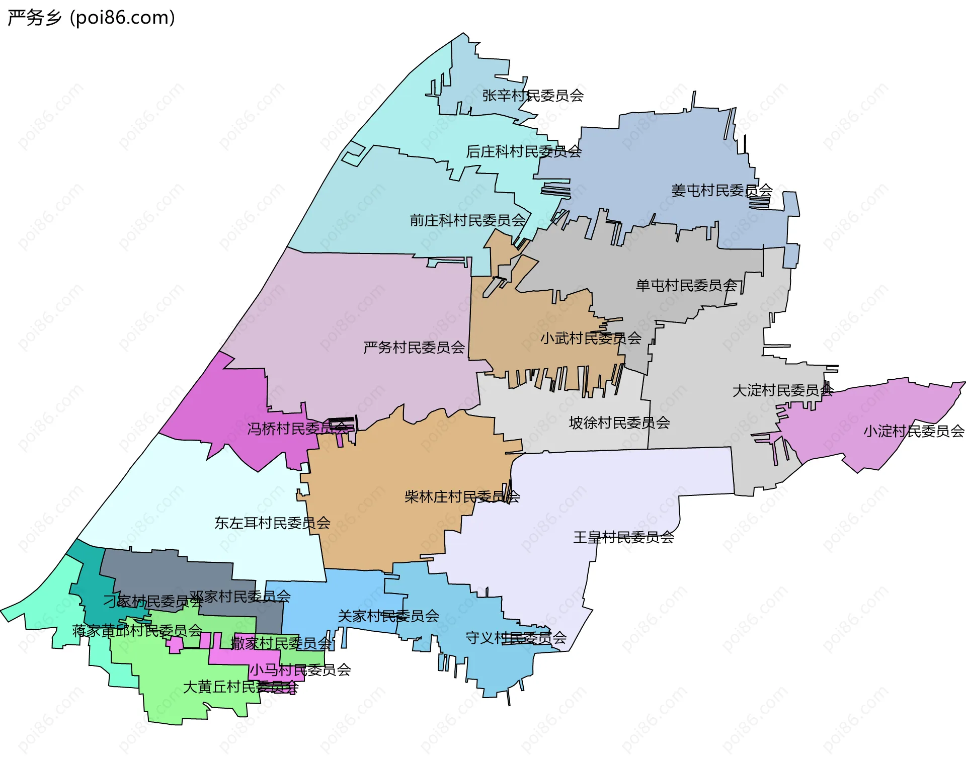 严务乡边界地图(五级行政区划)