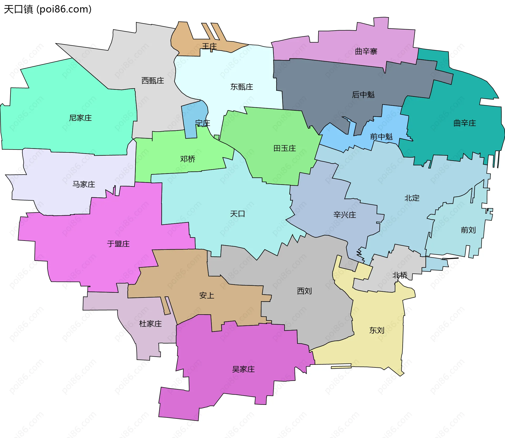 天口镇边界地图(五级行政区划)