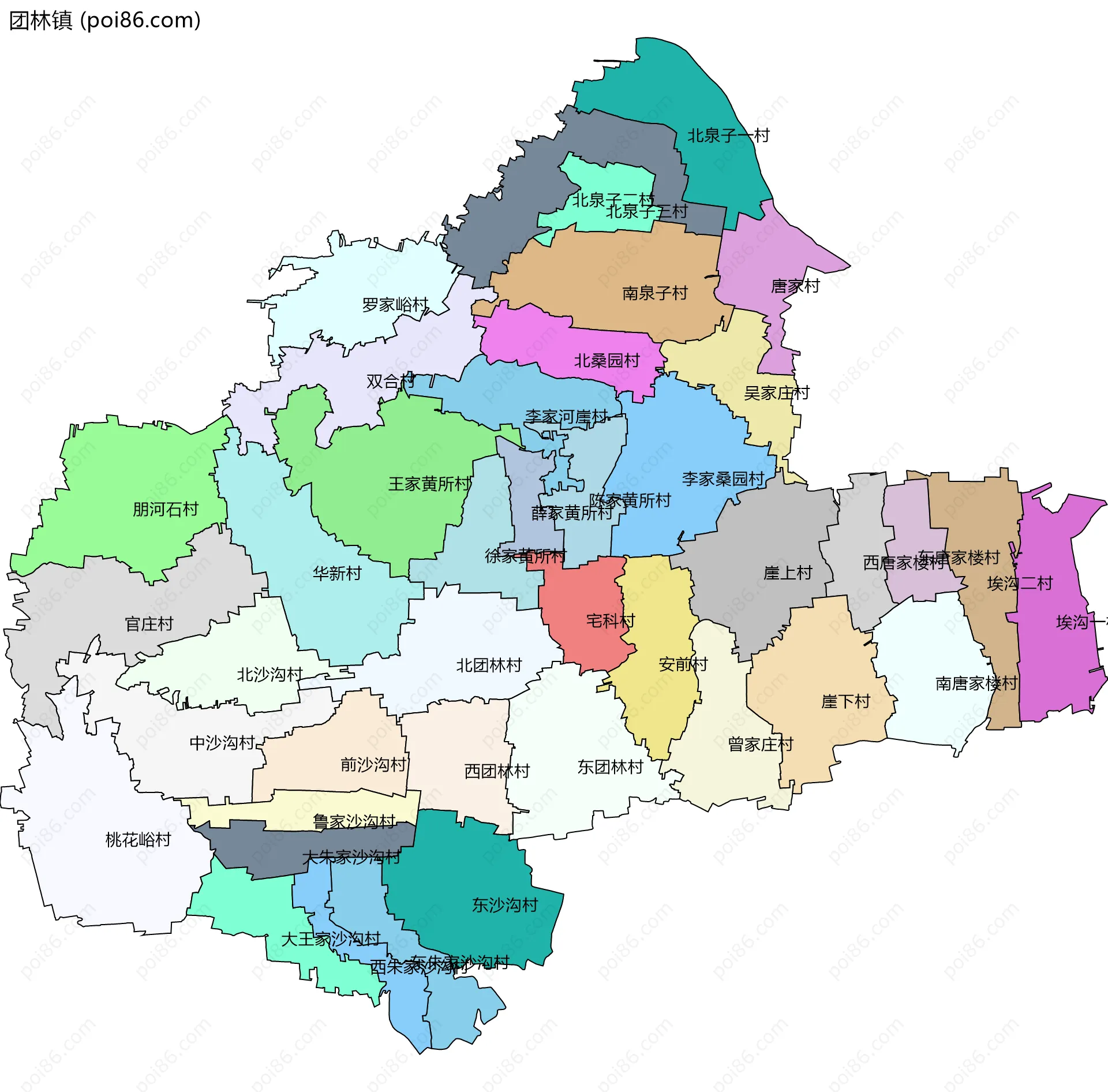 团林镇边界地图(五级行政区划)