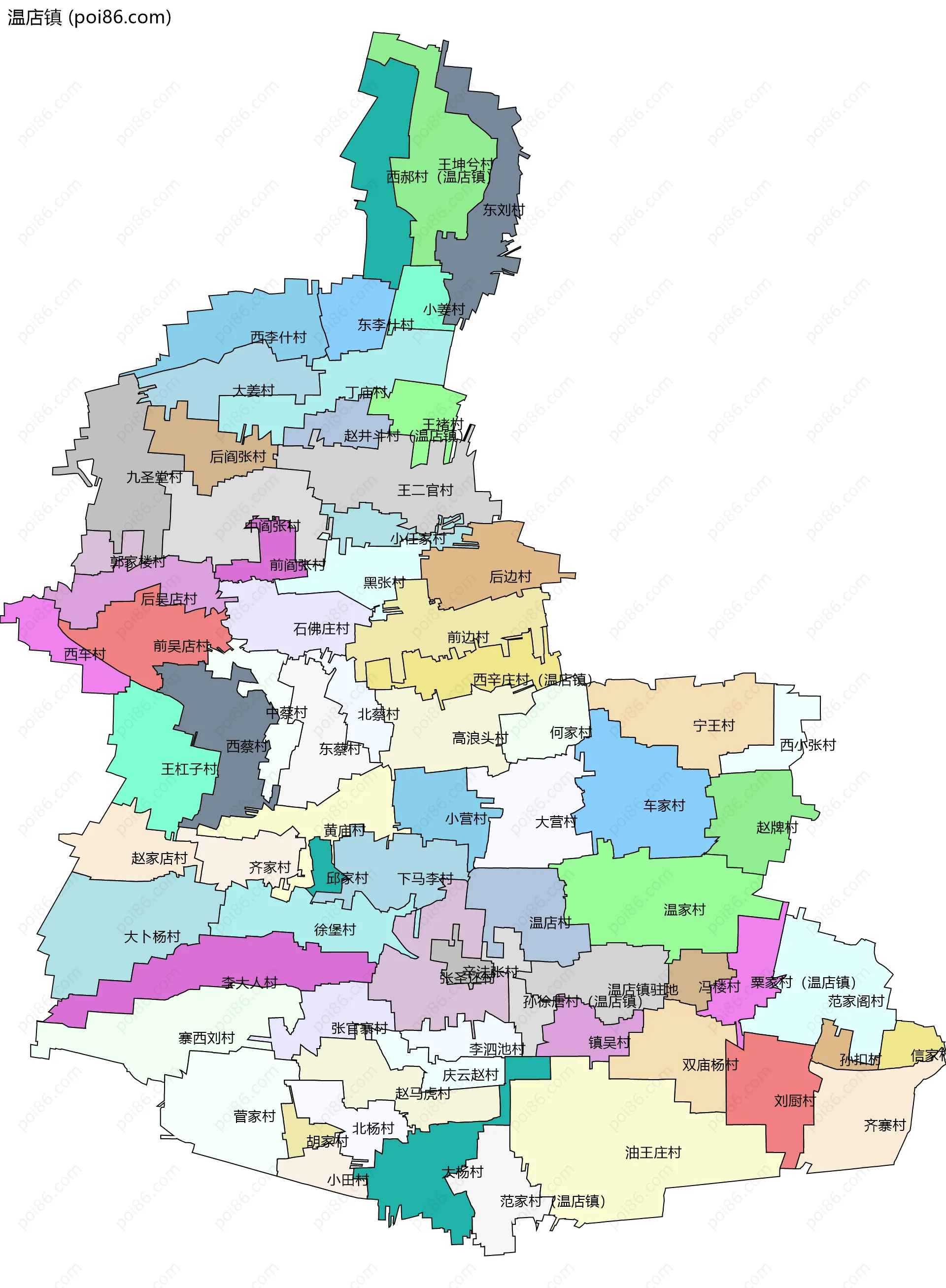 温店镇边界地图(五级行政区划)