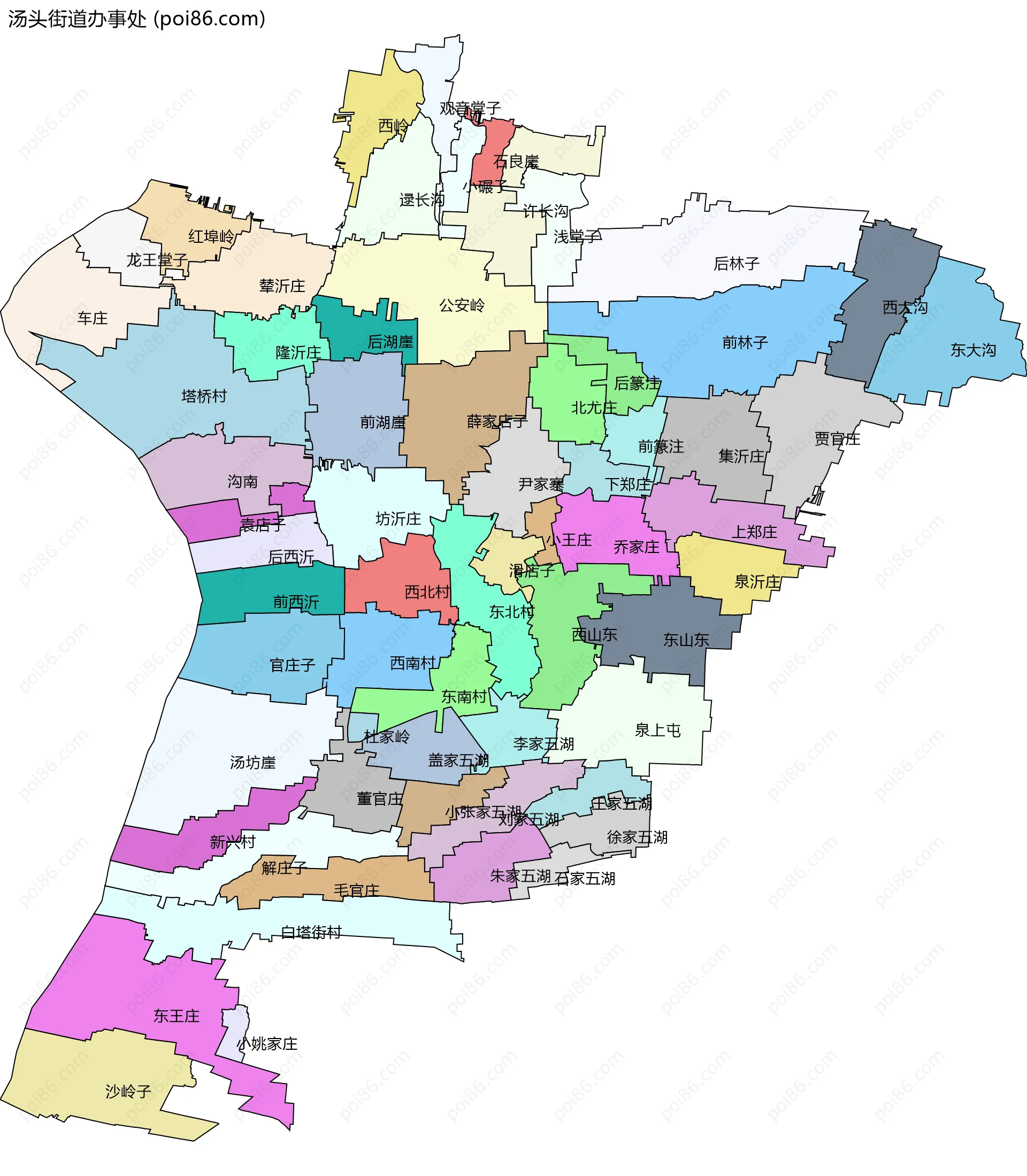 汤头街道办事处边界地图(五级行政区划)
