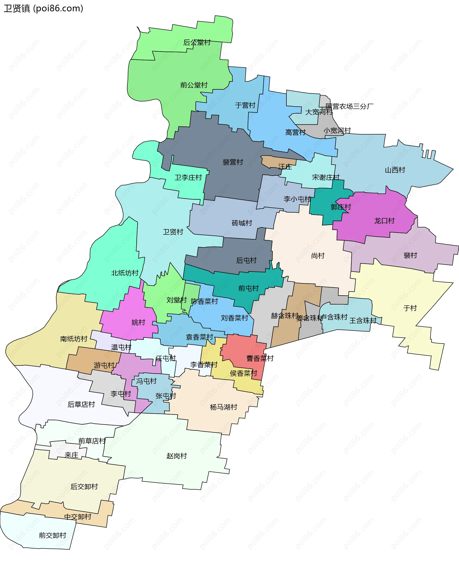 卫贤镇边界地图(五级行政区划)
