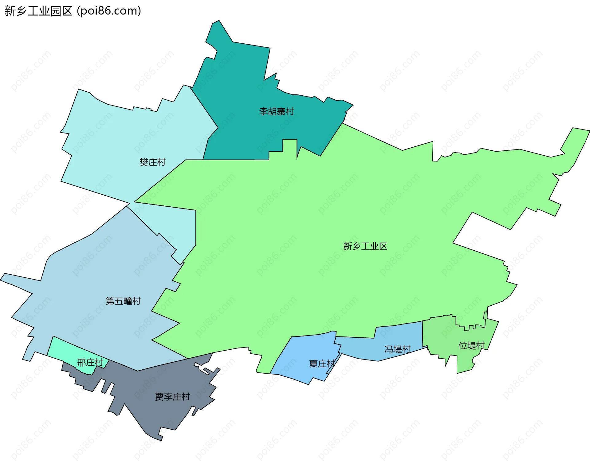 新乡工业园区边界地图(五级行政区划)