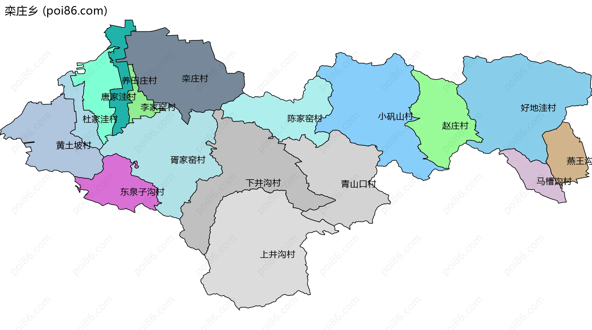 栾庄乡边界地图(五级行政区划)