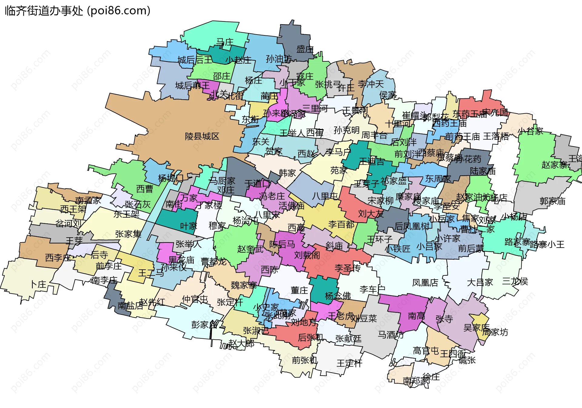 临齐街道办事处边界地图(五级行政区划)
