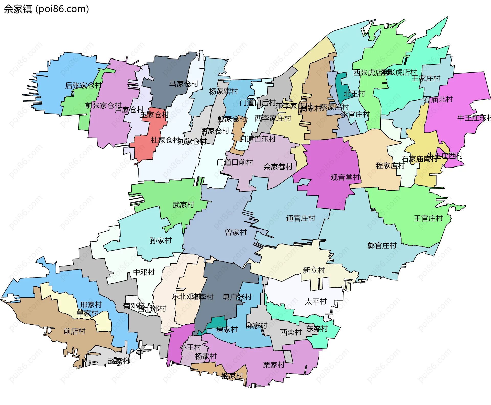 佘家镇边界地图(五级行政区划)