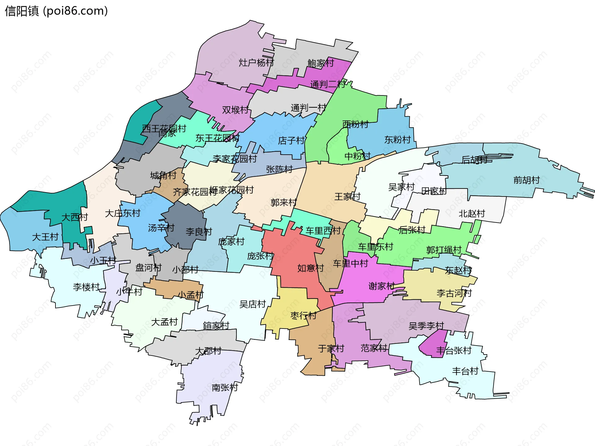信阳镇边界地图(五级行政区划)