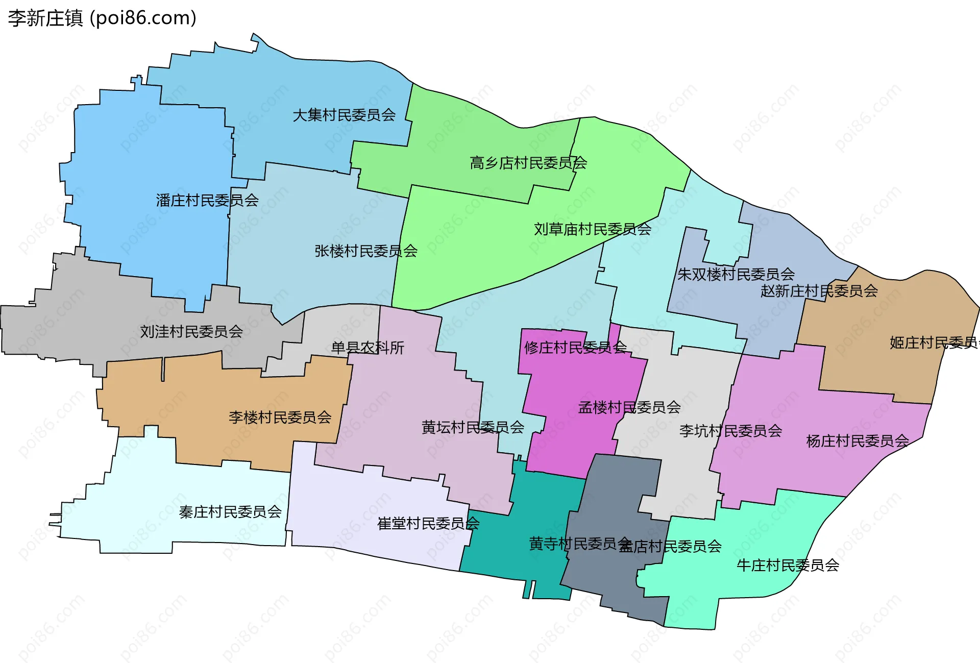 李新庄镇边界地图(五级行政区划)