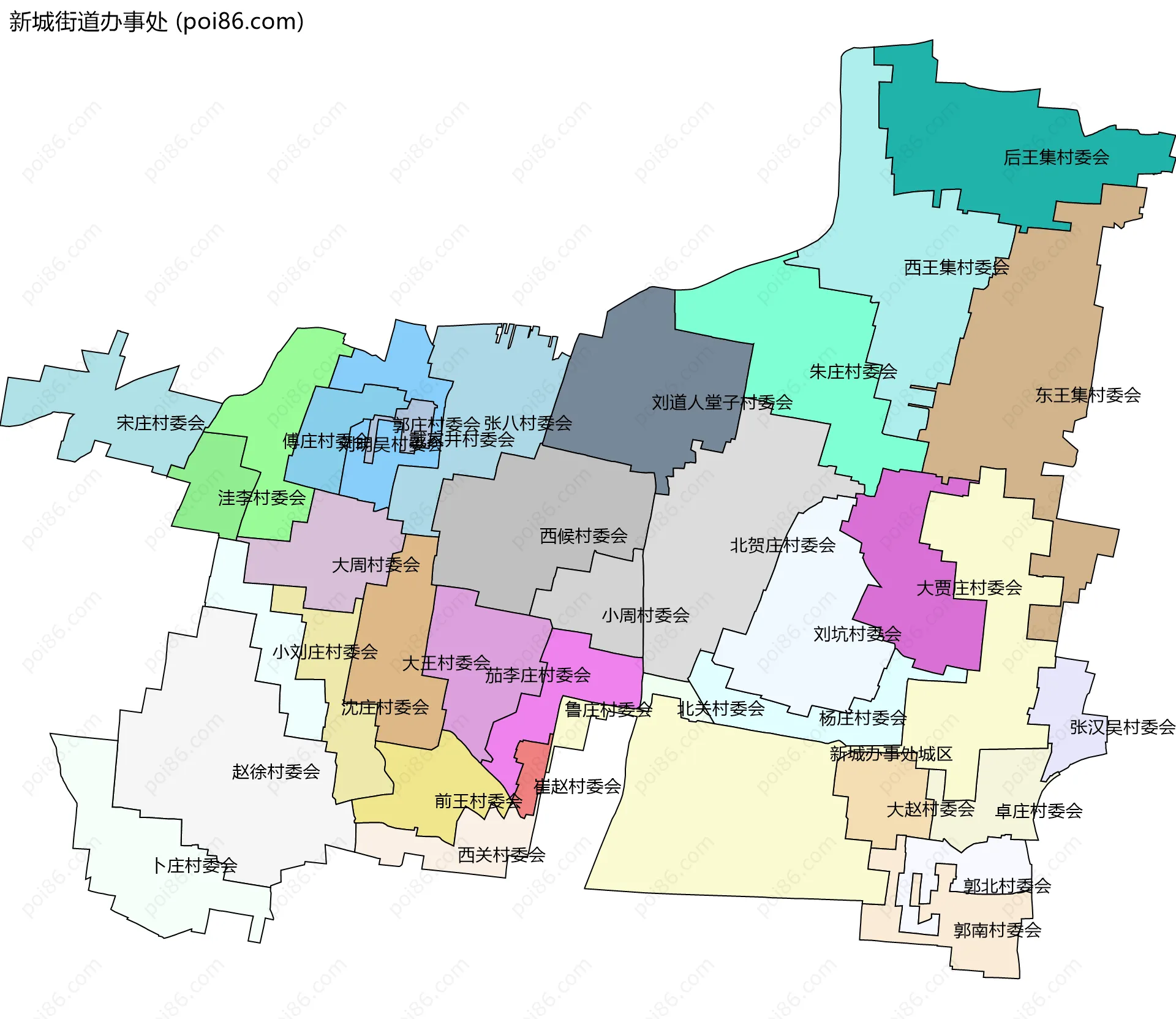 新城街道办事处边界地图(五级行政区划)