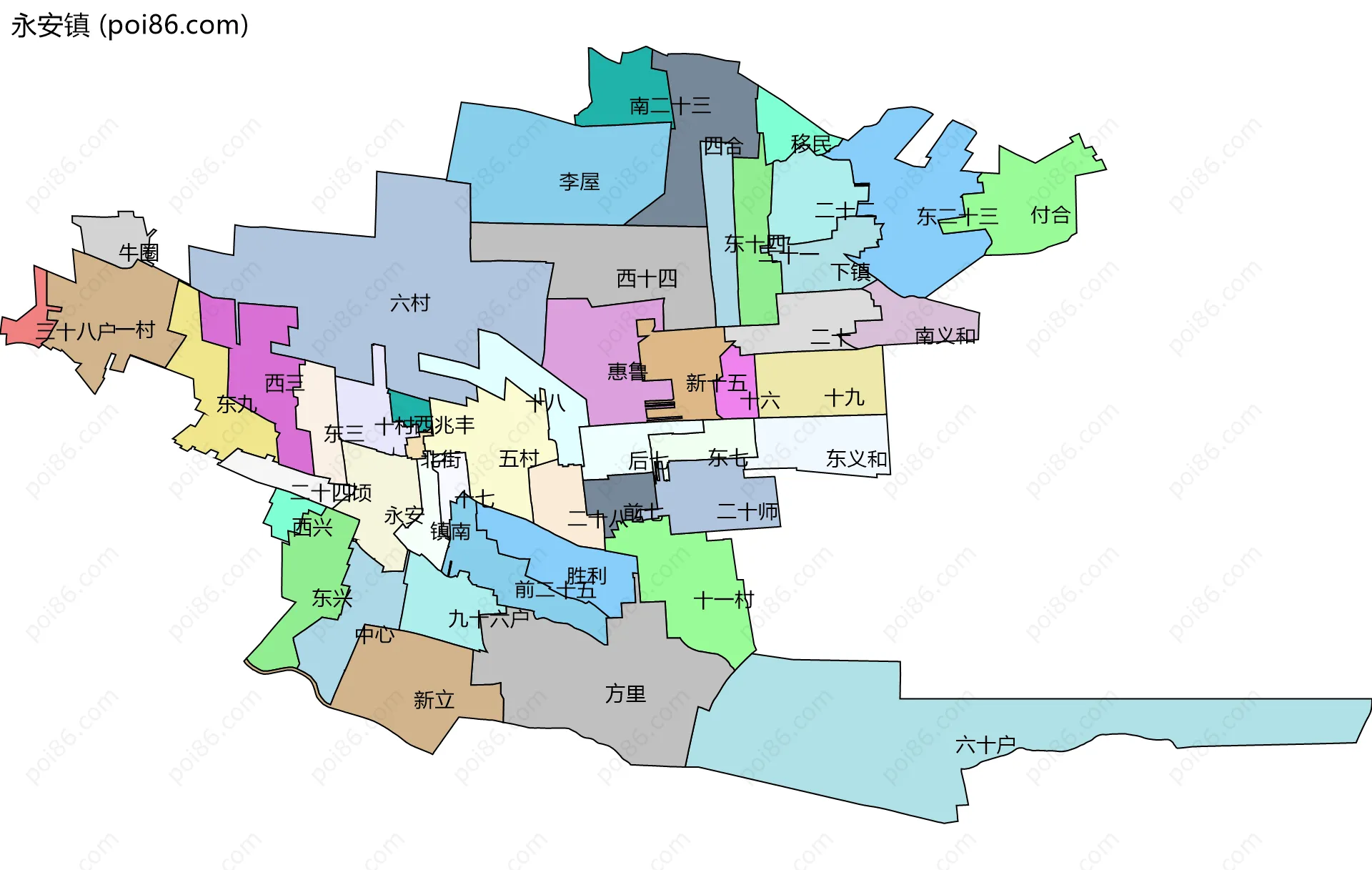 永安镇边界地图(五级行政区划)
