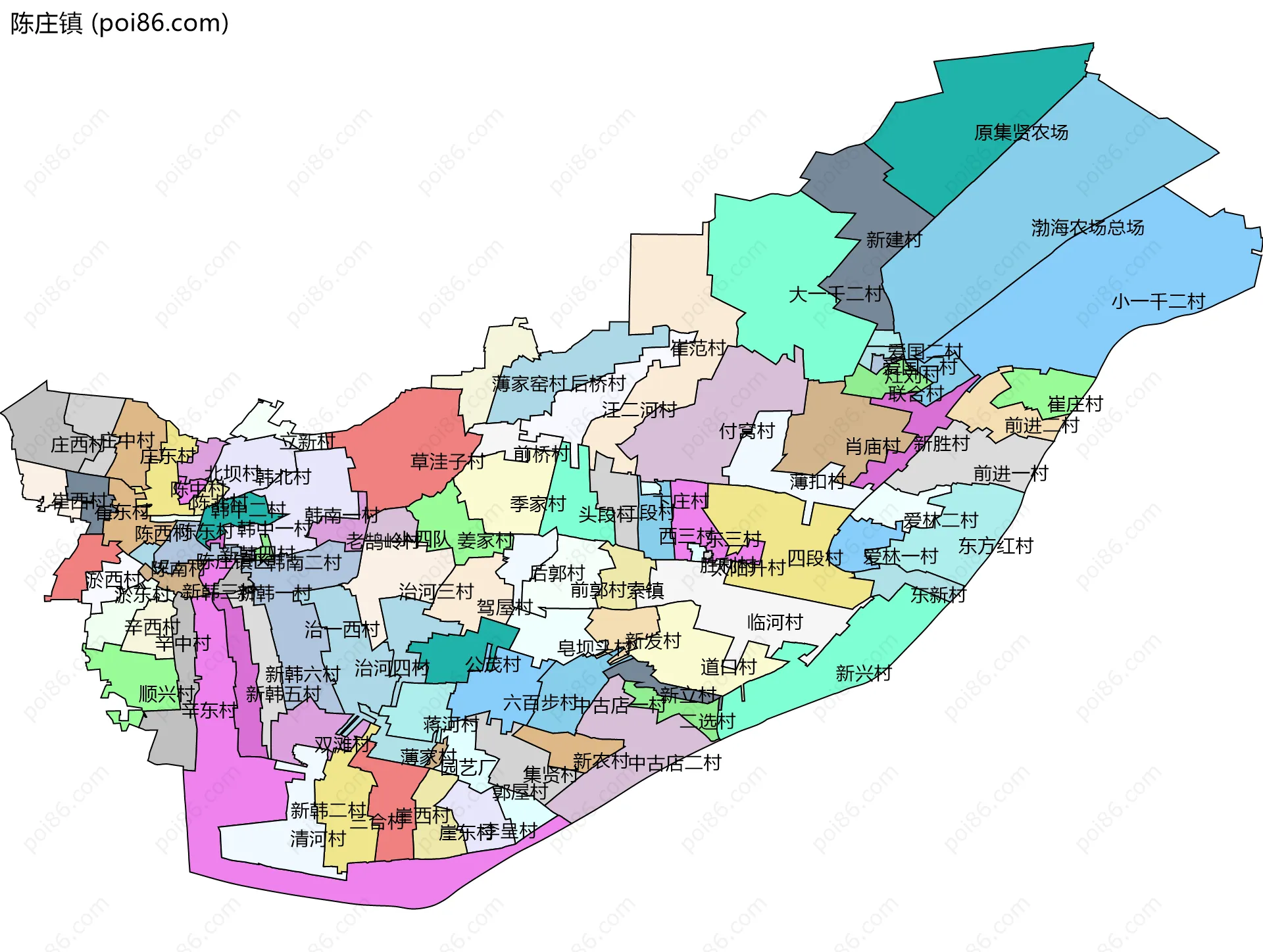 陈庄镇边界地图(五级行政区划)