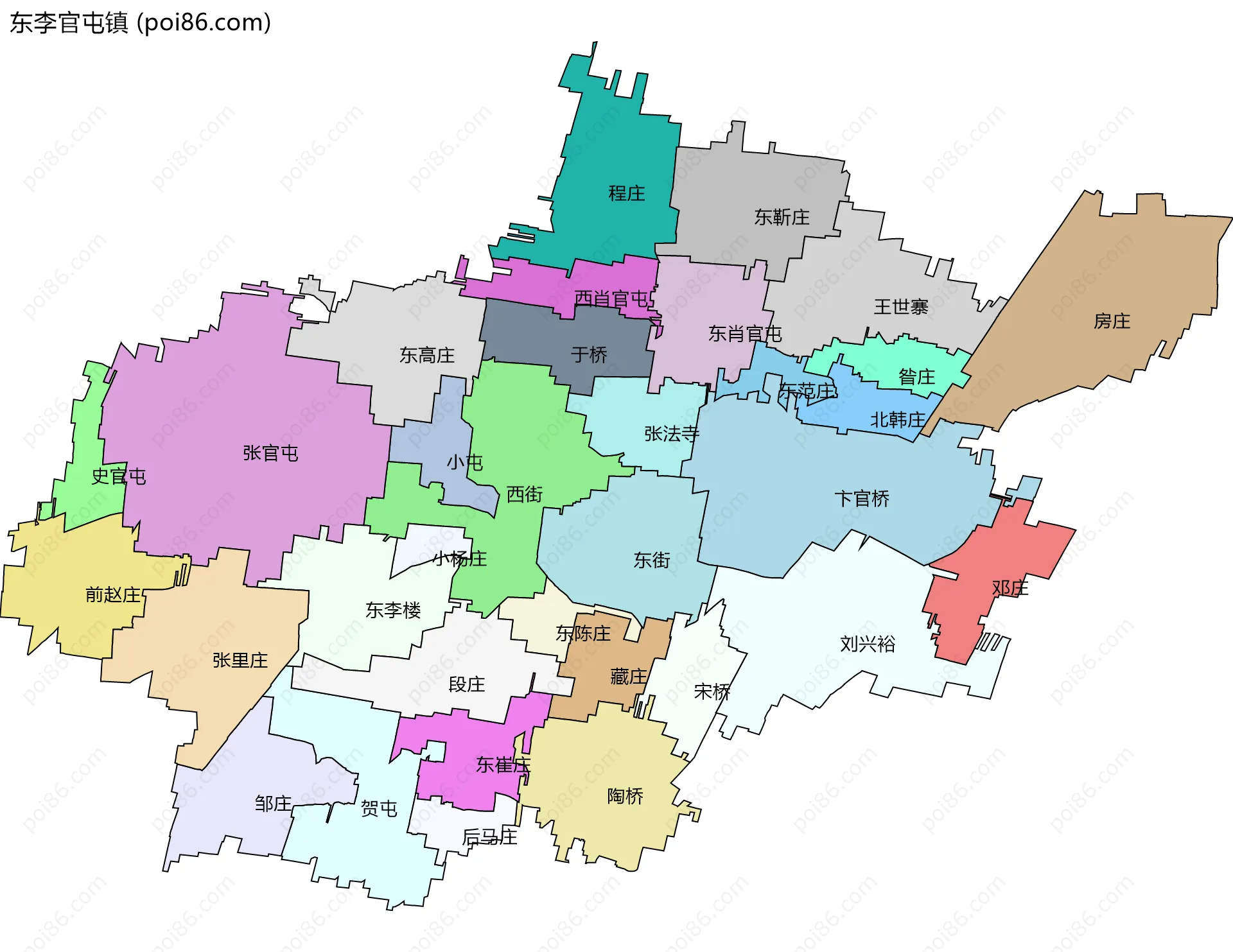 东李官屯镇边界地图(五级行政区划)