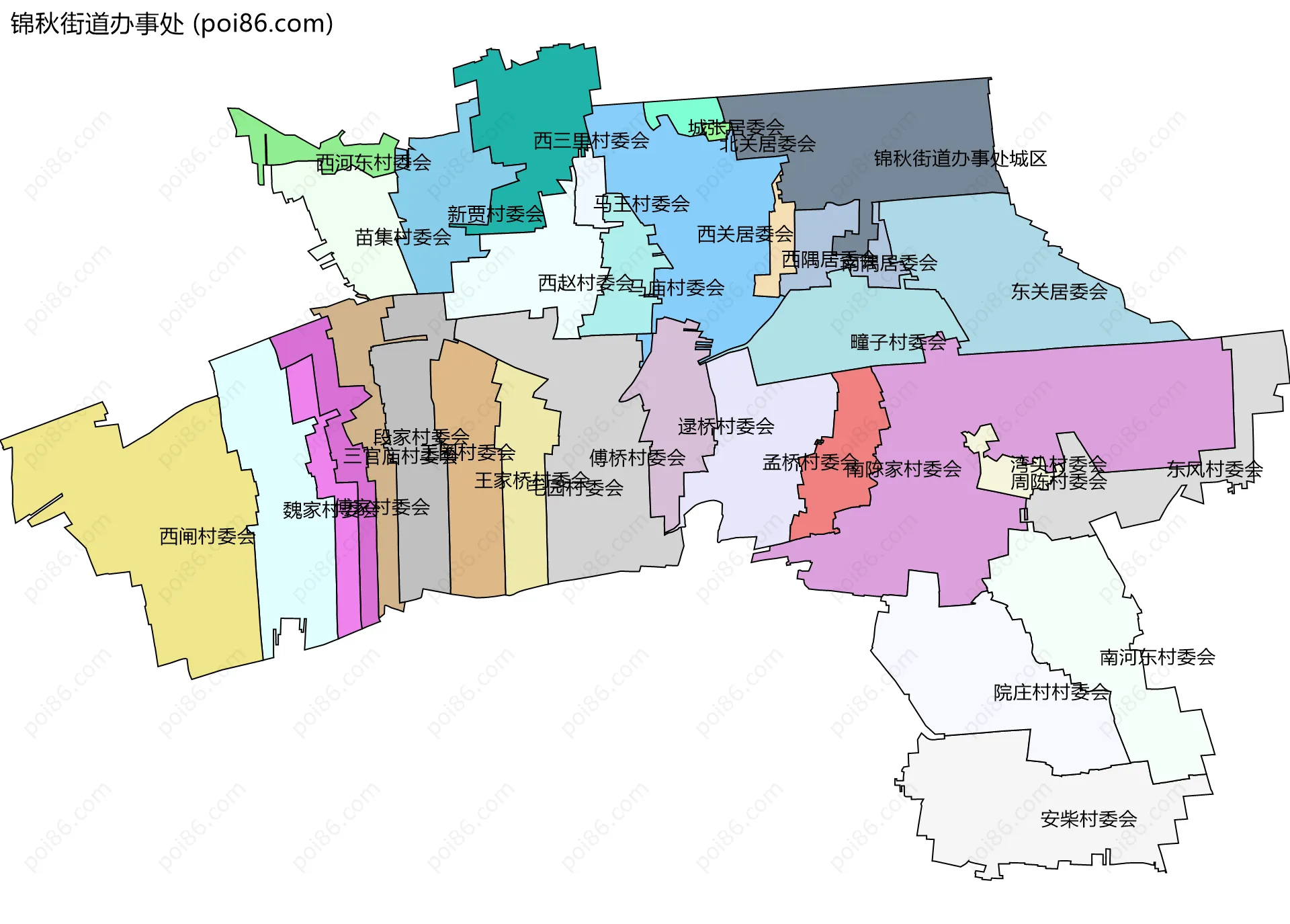 锦秋街道办事处边界地图(五级行政区划)