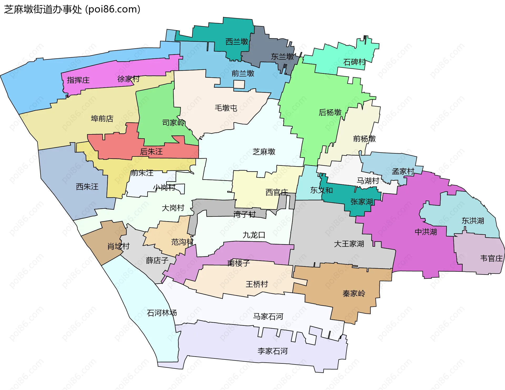 芝麻墩街道办事处边界地图(五级行政区划)