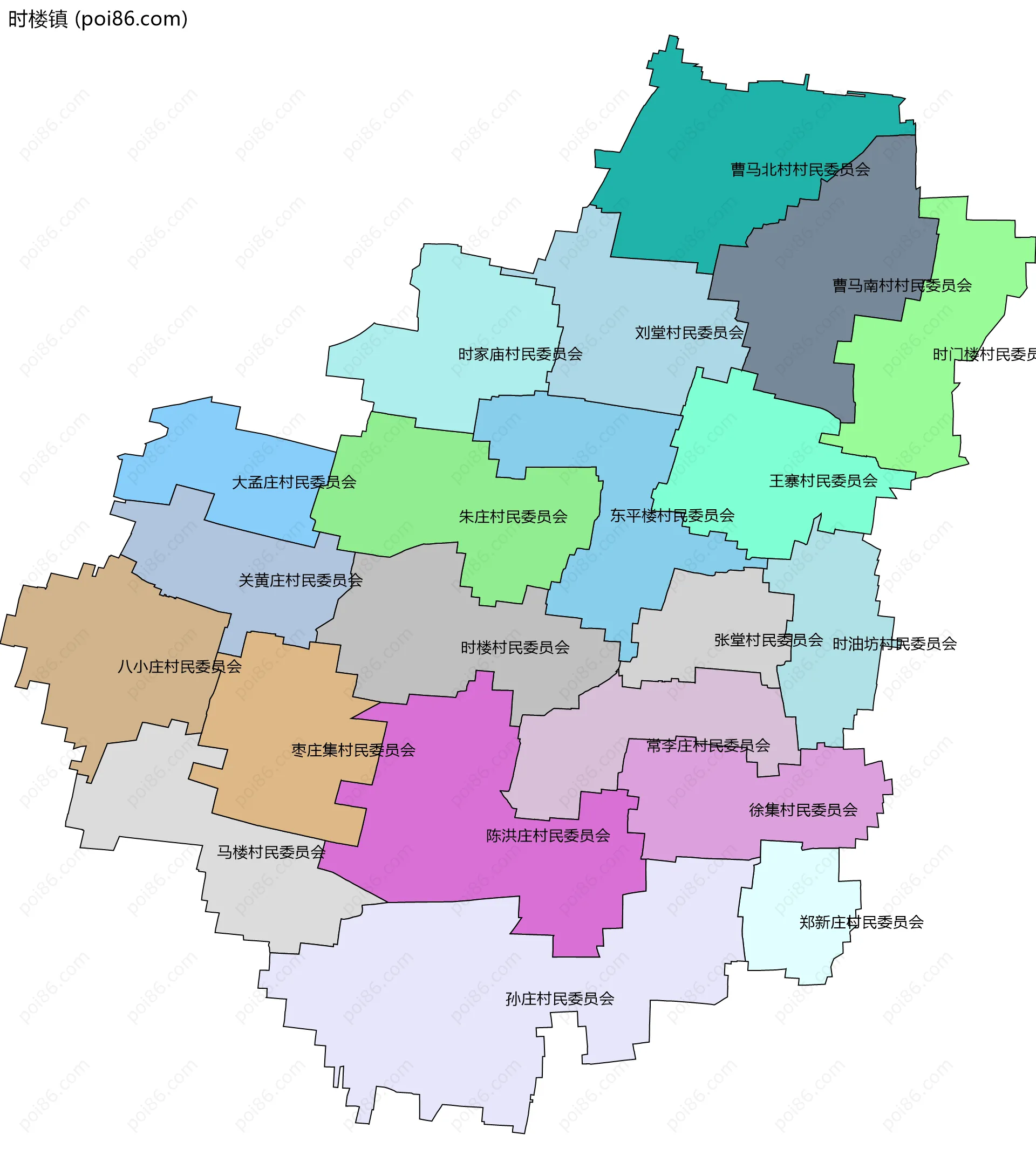 时楼镇边界地图(五级行政区划)