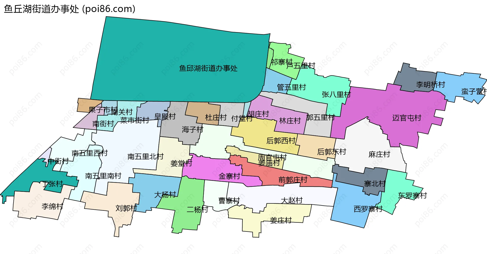 鱼丘湖街道办事处边界地图(五级行政区划)