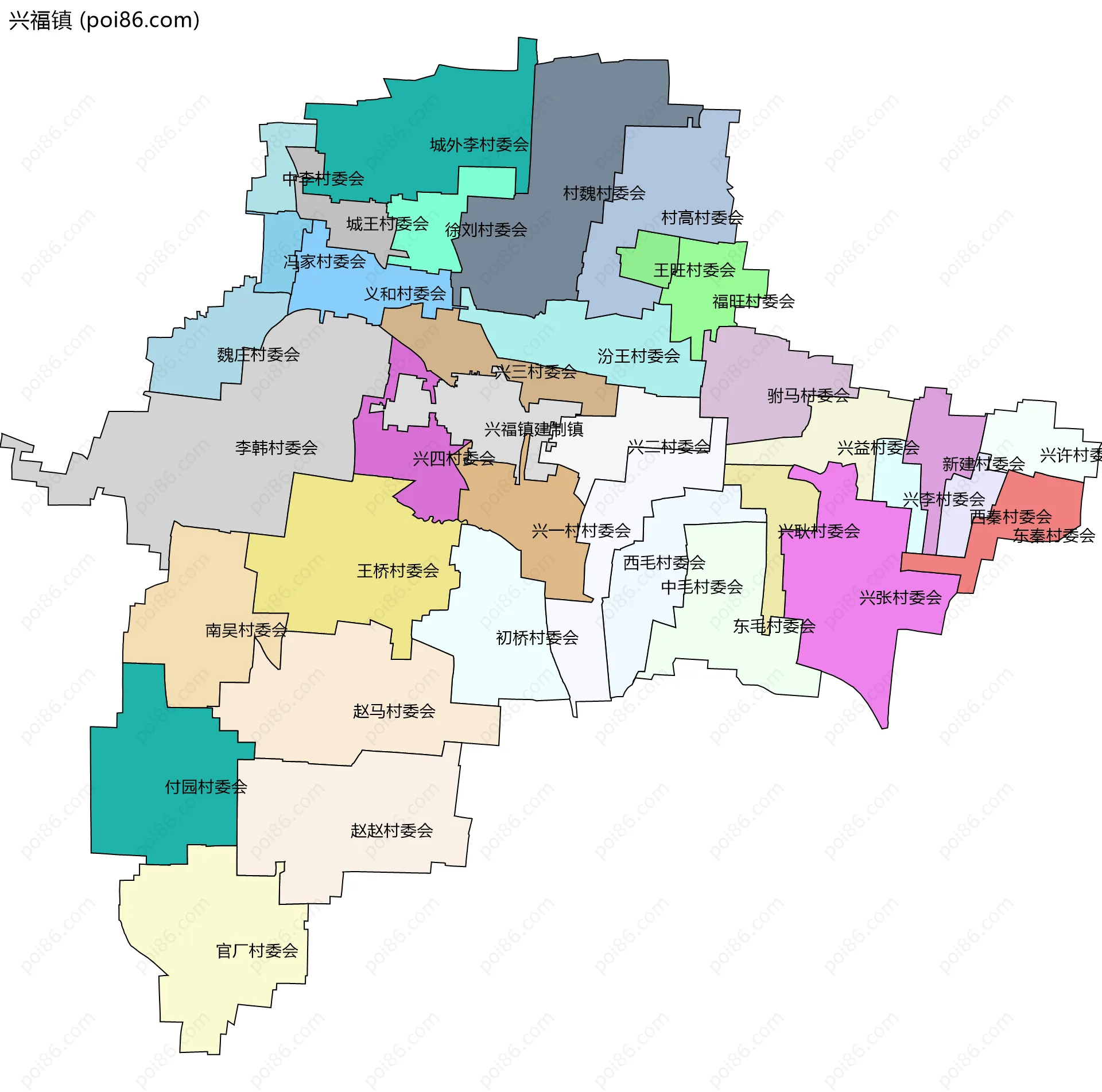 兴福镇边界地图(五级行政区划)