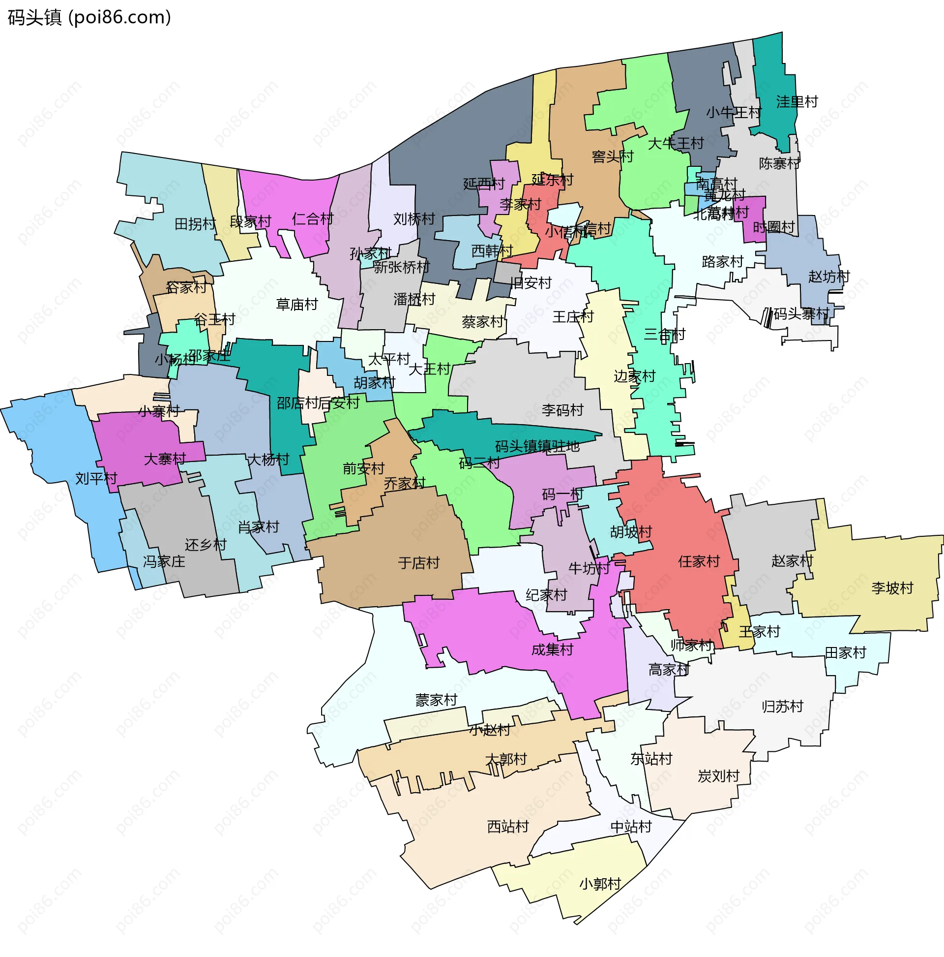 码头镇边界地图(五级行政区划)