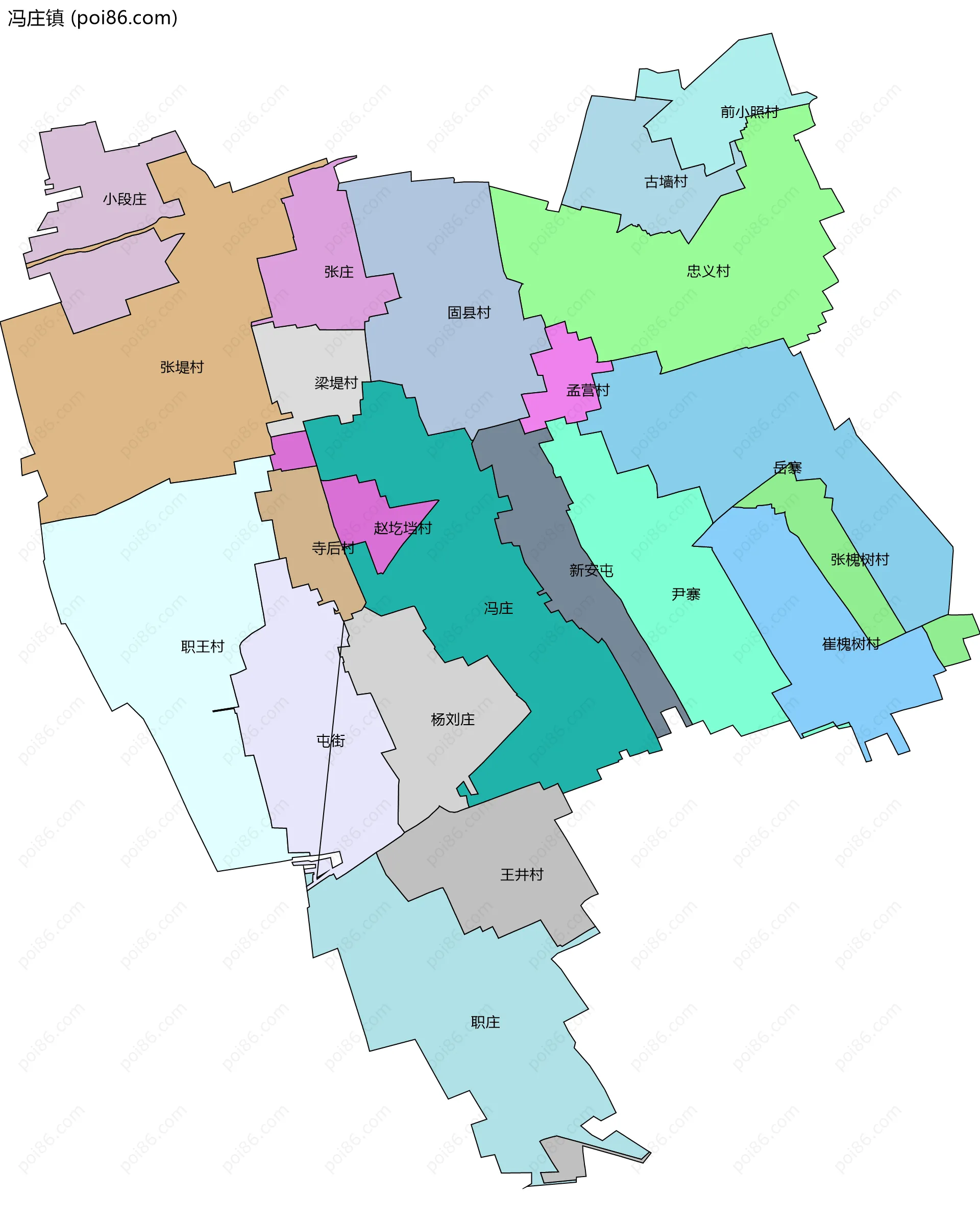 冯庄镇边界地图(五级行政区划)