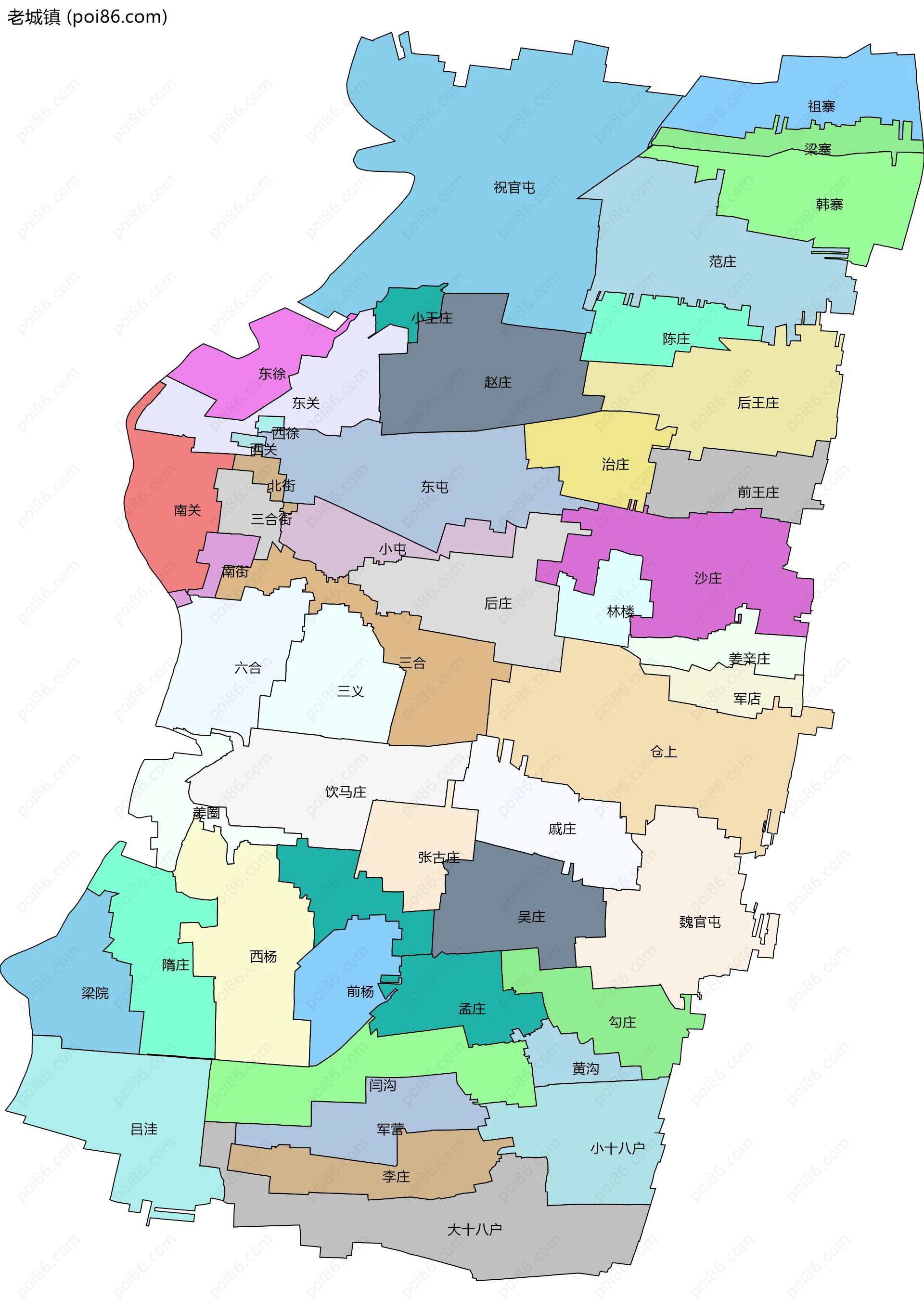 老城镇边界地图(五级行政区划)