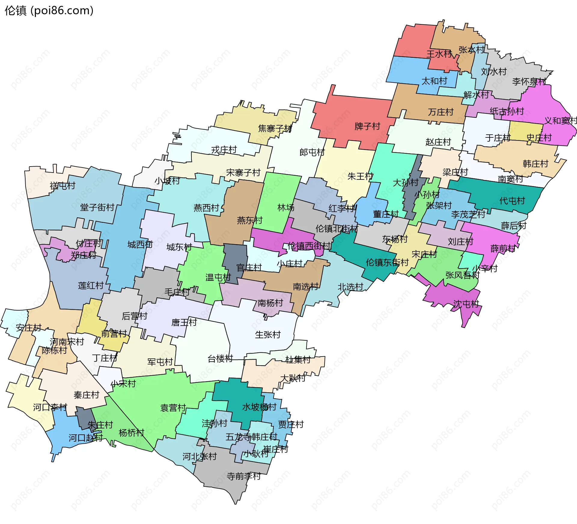 伦镇边界地图(五级行政区划)
