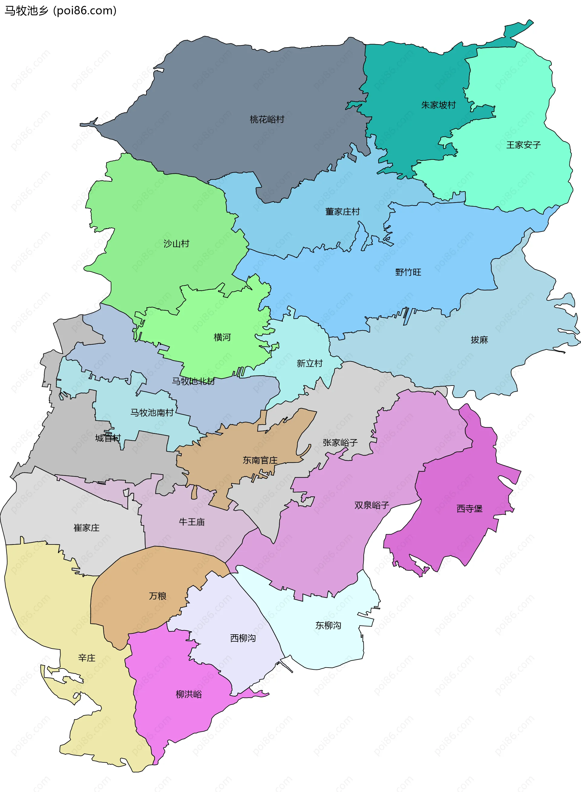 马牧池乡边界地图(五级行政区划)
