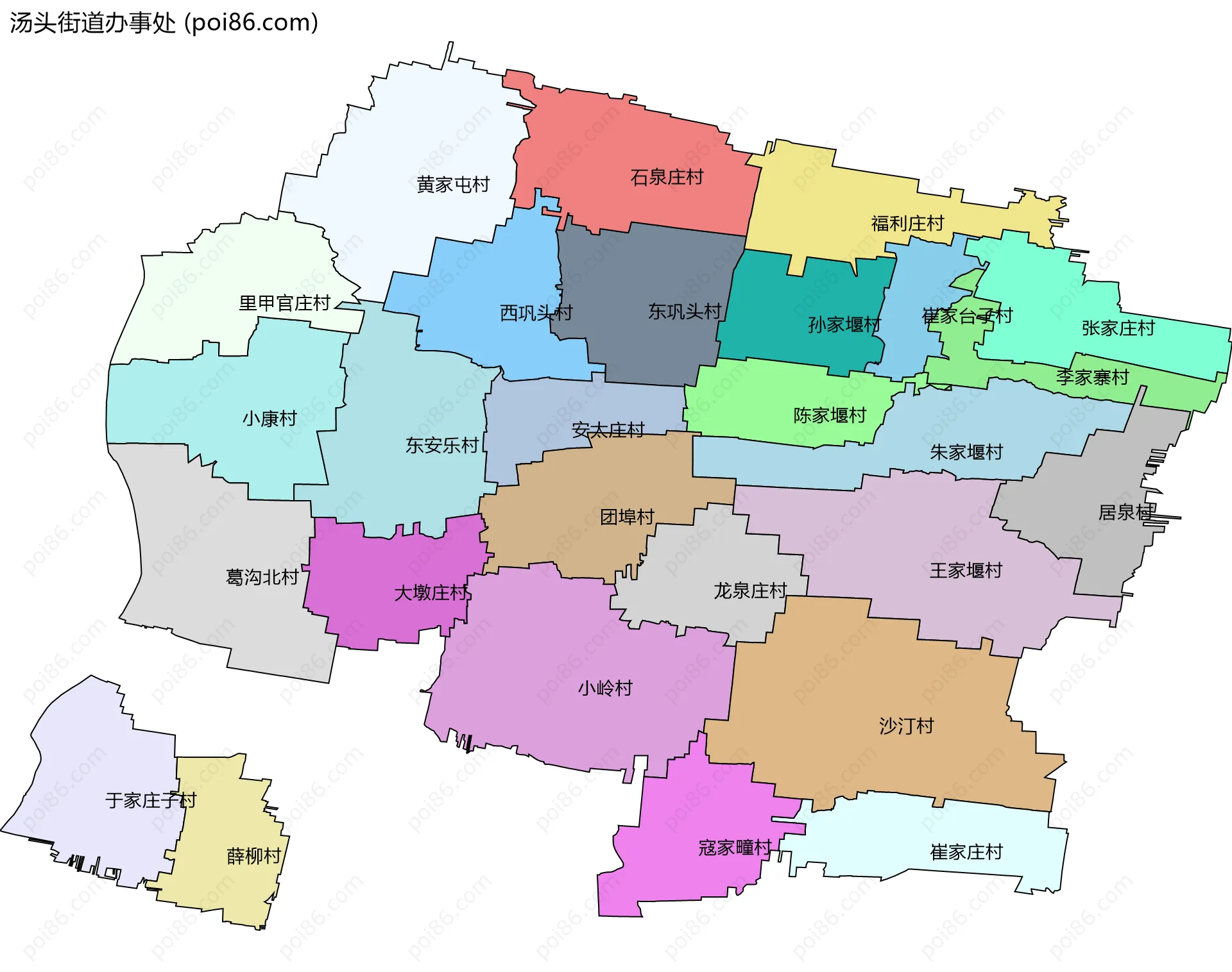 汤头街道办事处边界地图(五级行政区划)