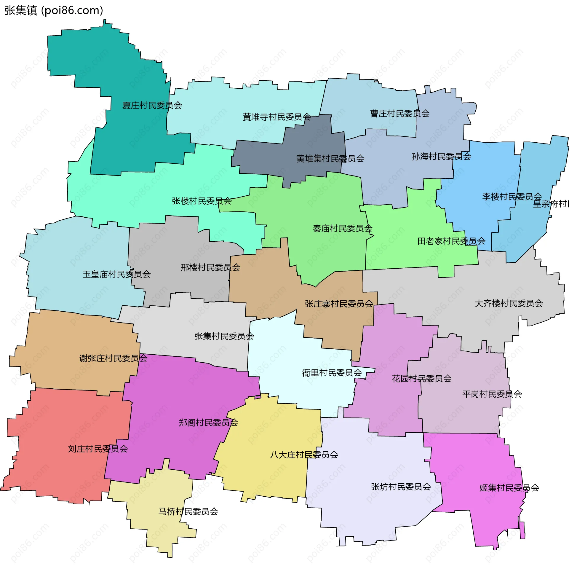 张集镇边界地图(五级行政区划)
