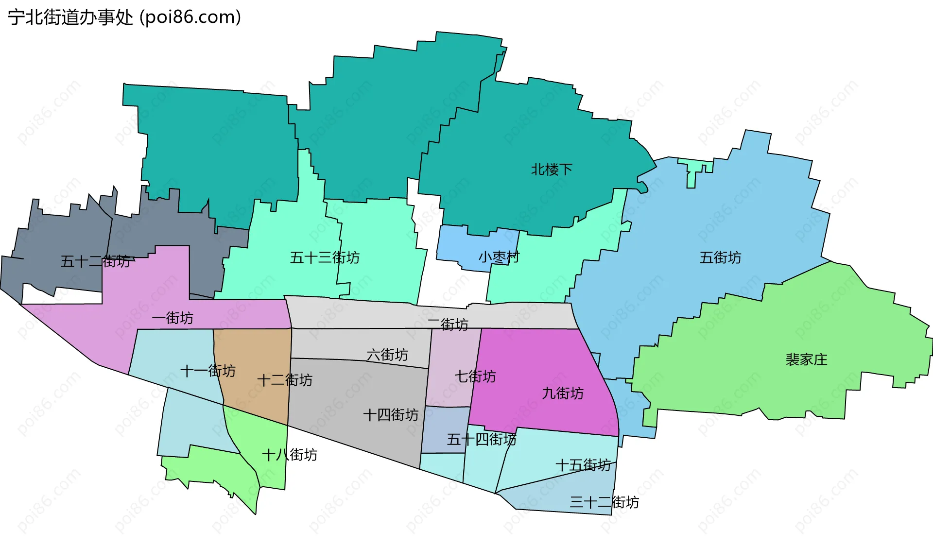 宁北街道办事处边界地图(五级行政区划)