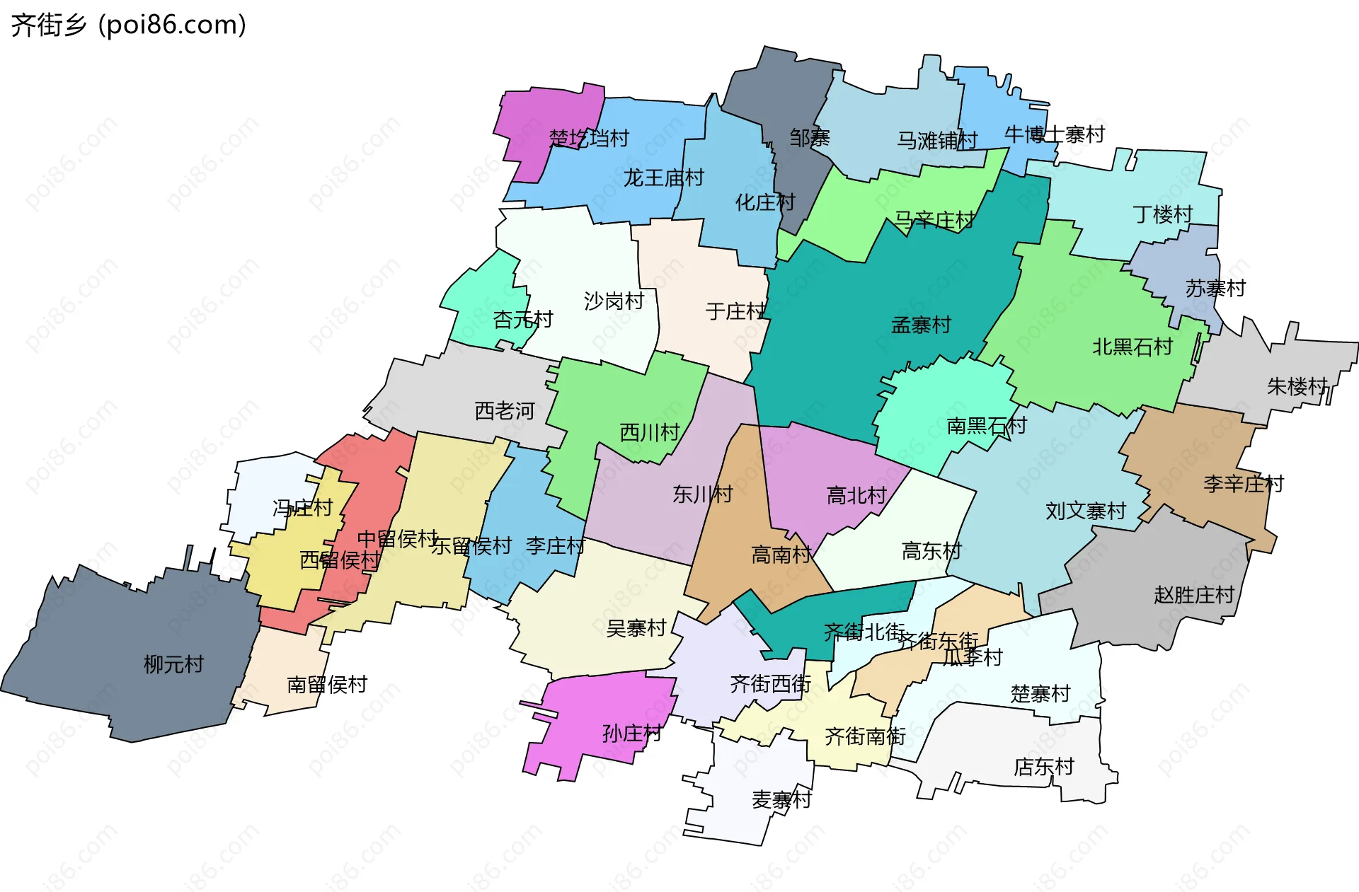 齐街乡边界地图(五级行政区划)