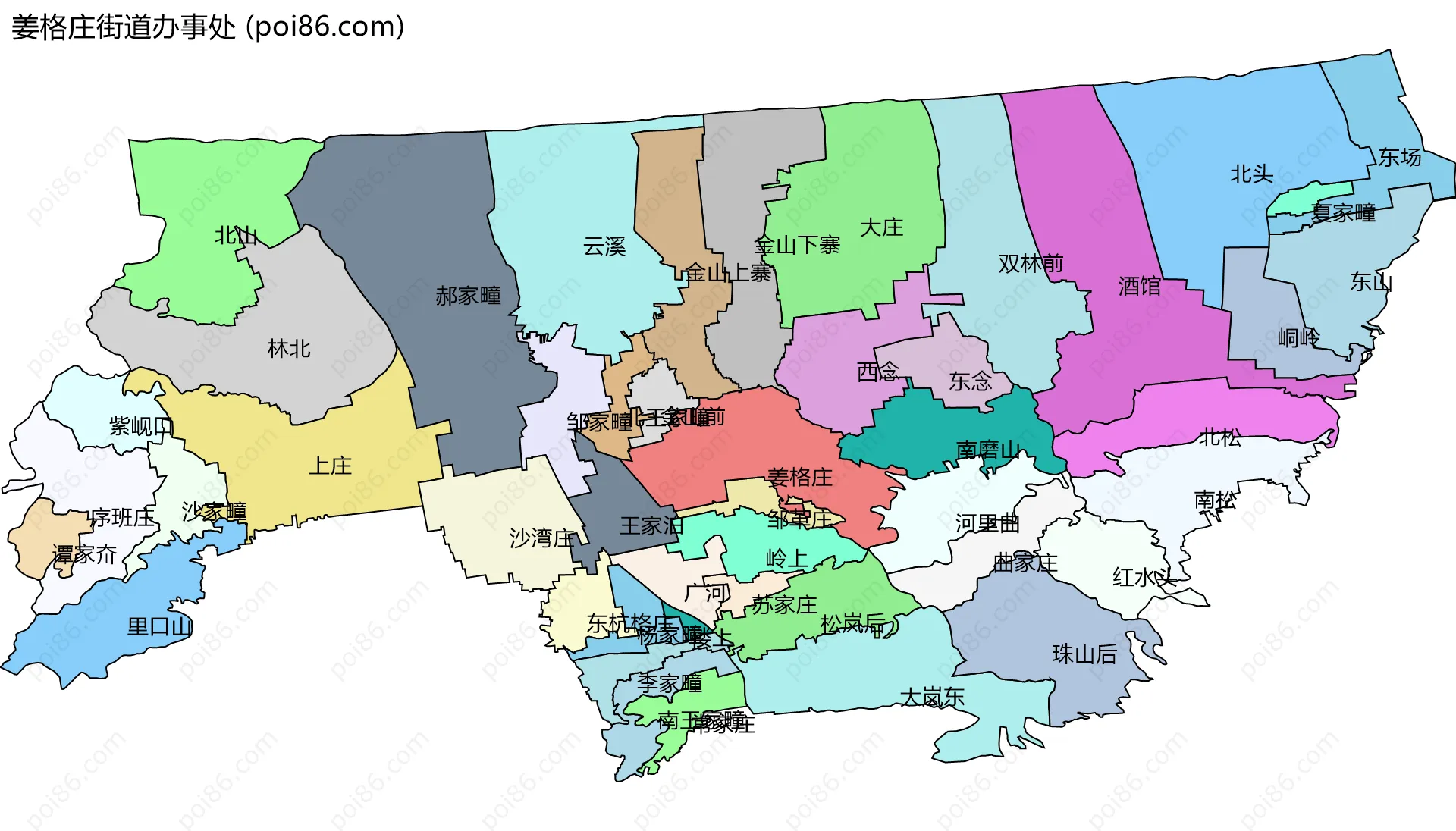 姜格庄街道办事处边界地图(五级行政区划)